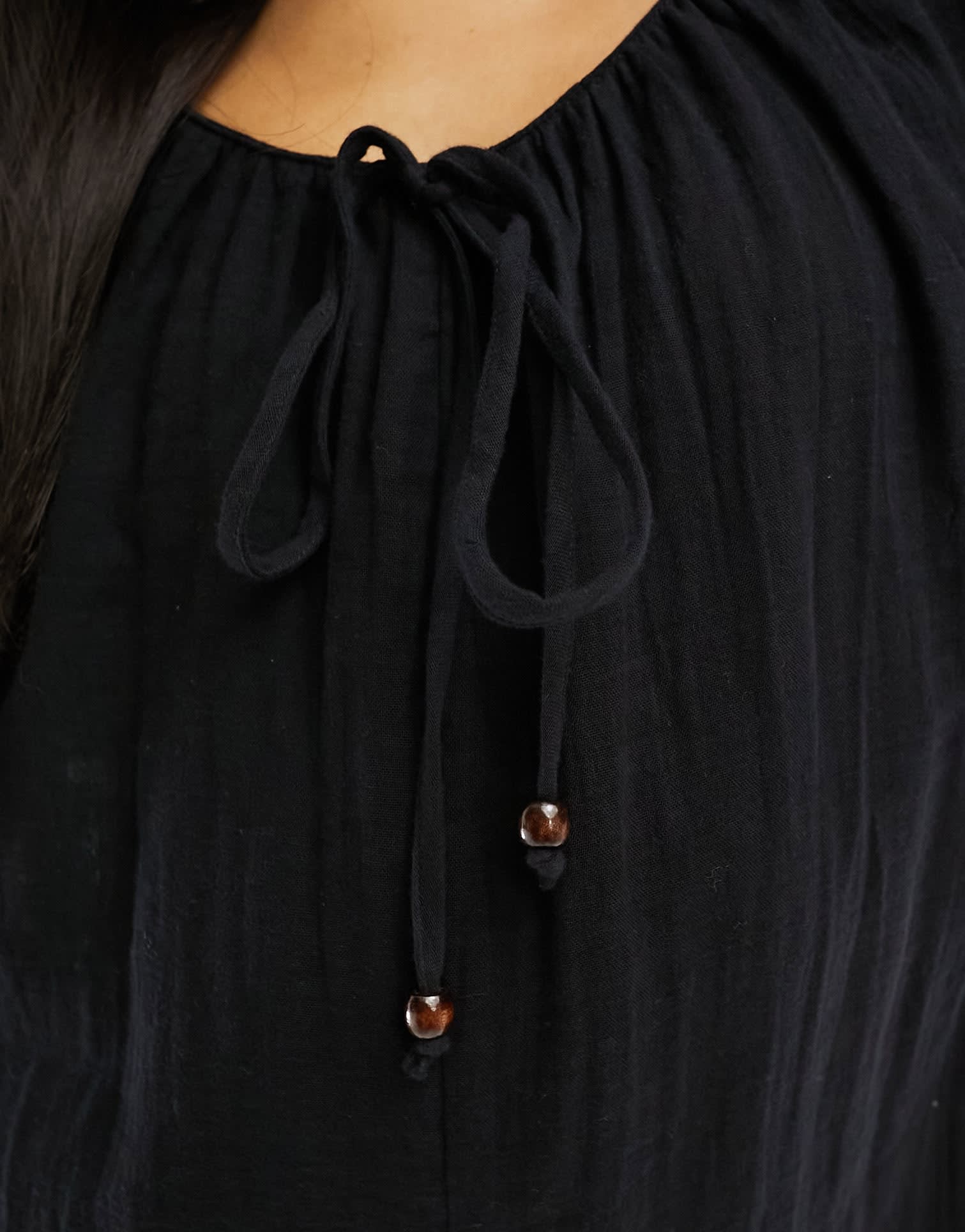 ASOS DESIGN long sleeve romper playsuit with bead detailing in black - ASOS Sample Sale