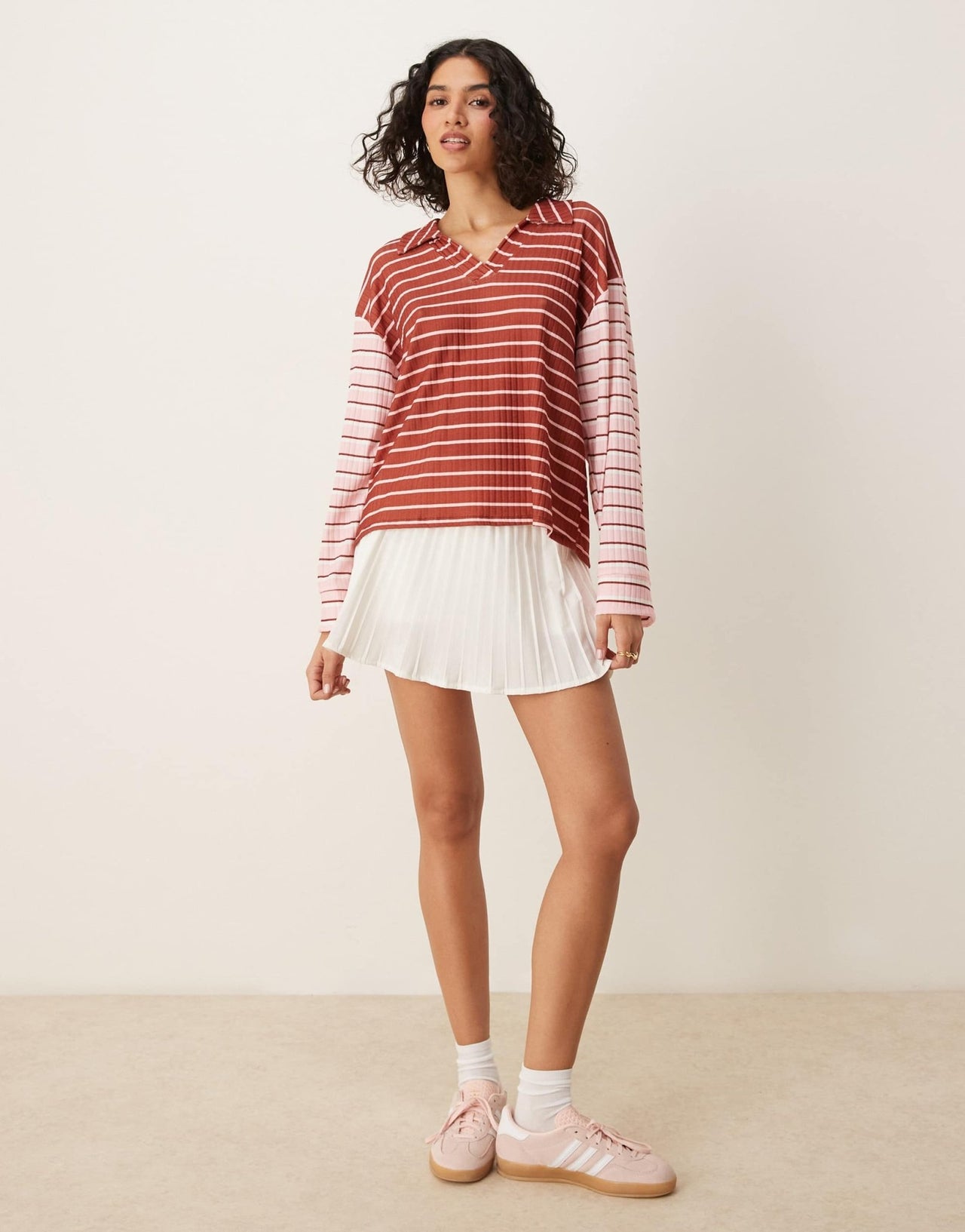 ASOS DESIGN long sleeve rugby collar top in mixed stripe - ASOS Sample Sale