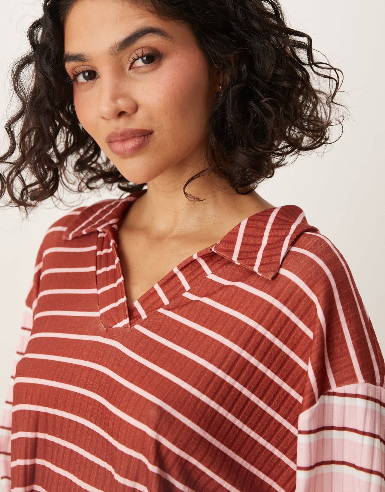 ASOS DESIGN long sleeve rugby collar top in mixed stripe - ASOS Sample Sale