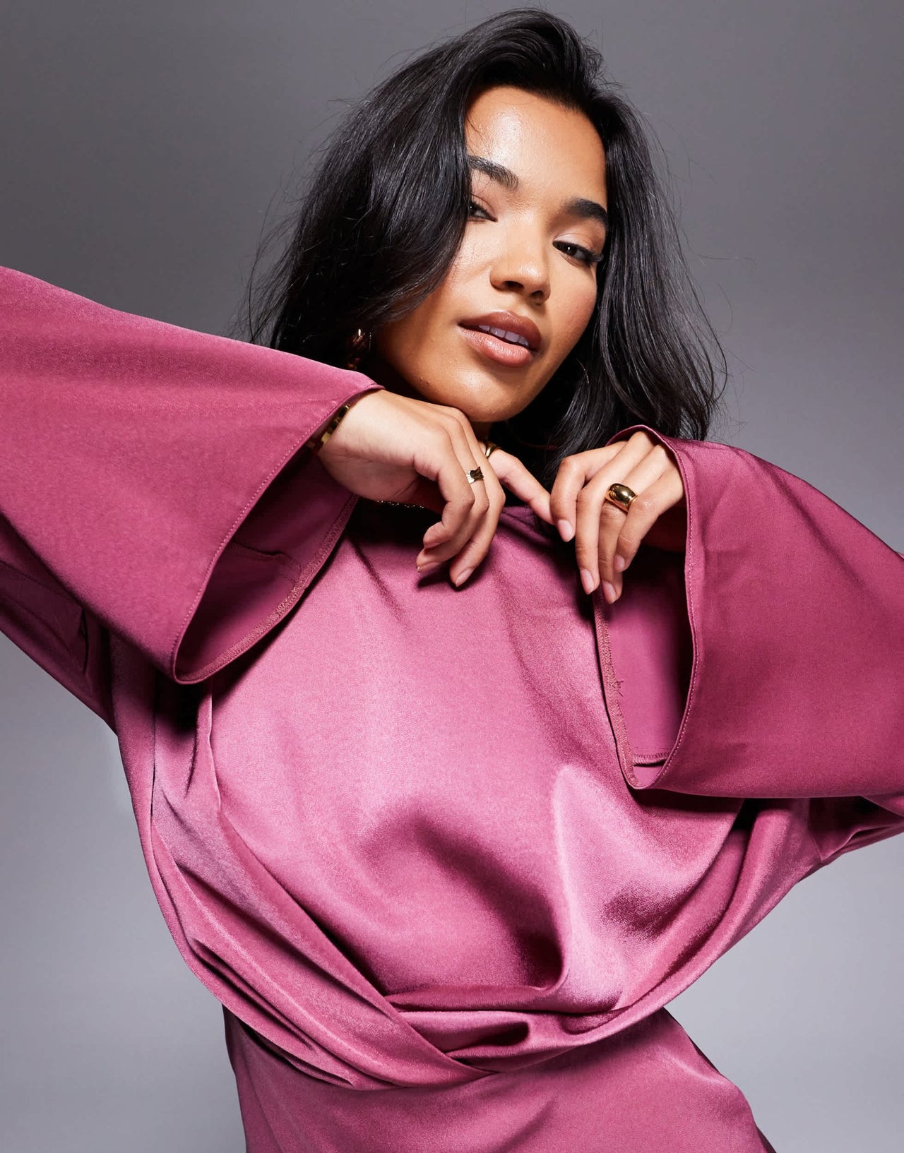 ASOS DESIGN long sleeve satin batwing mini dress in orchid - ASOS Sample Sale