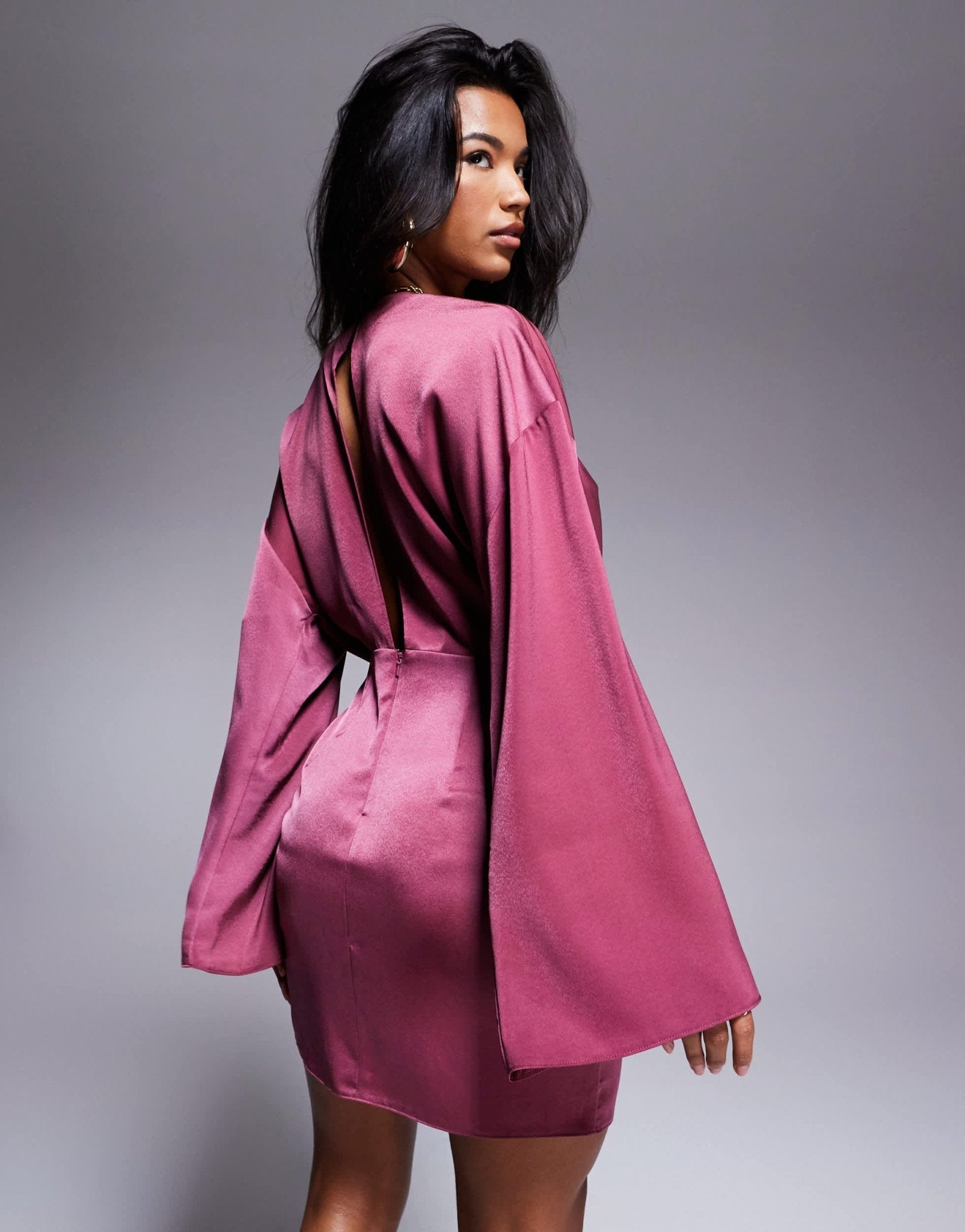 ASOS DESIGN long sleeve satin batwing mini dress in orchid - ASOS Sample Sale