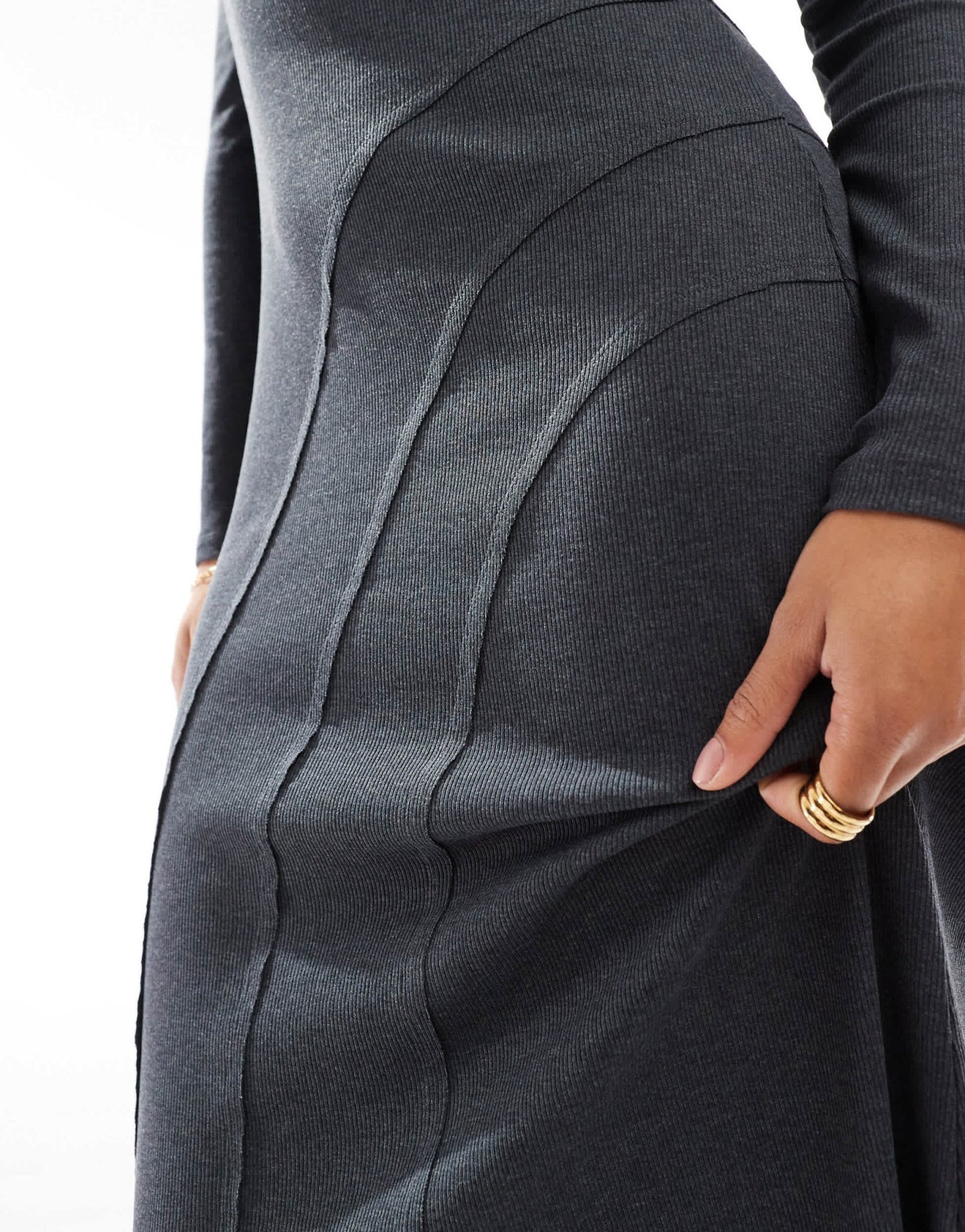 ASOS DESIGN long sleeve scoop neck midi dress with seam detail in charcoal - ASOS Sample Sale