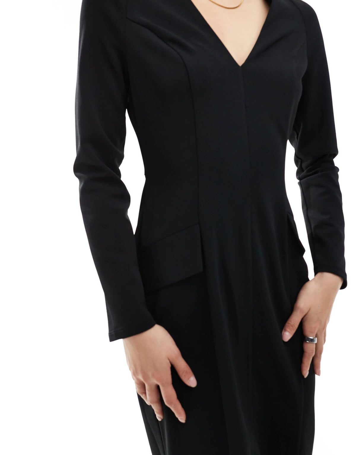ASOS DESIGN long sleeve seam detail v-neck midi dress in black - ASOS Sample Sale