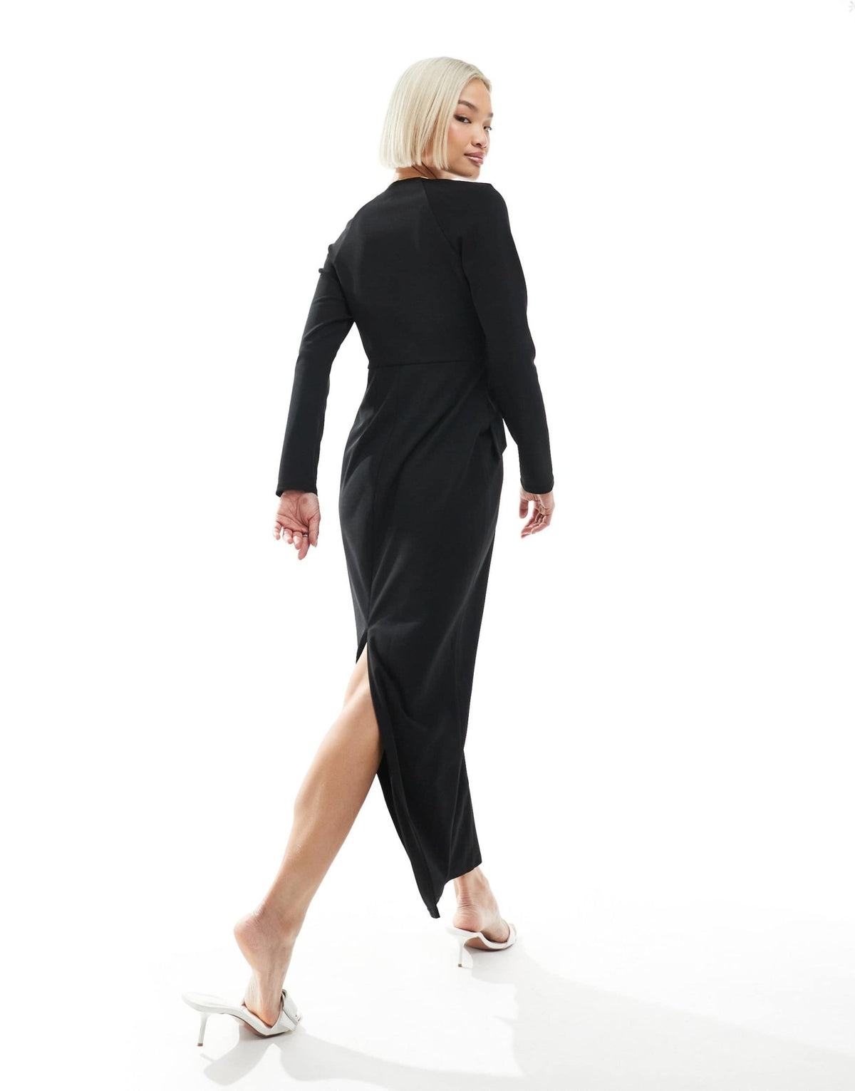 ASOS DESIGN long sleeve seam detail v-neck midi dress in black - ASOS Sample Sale