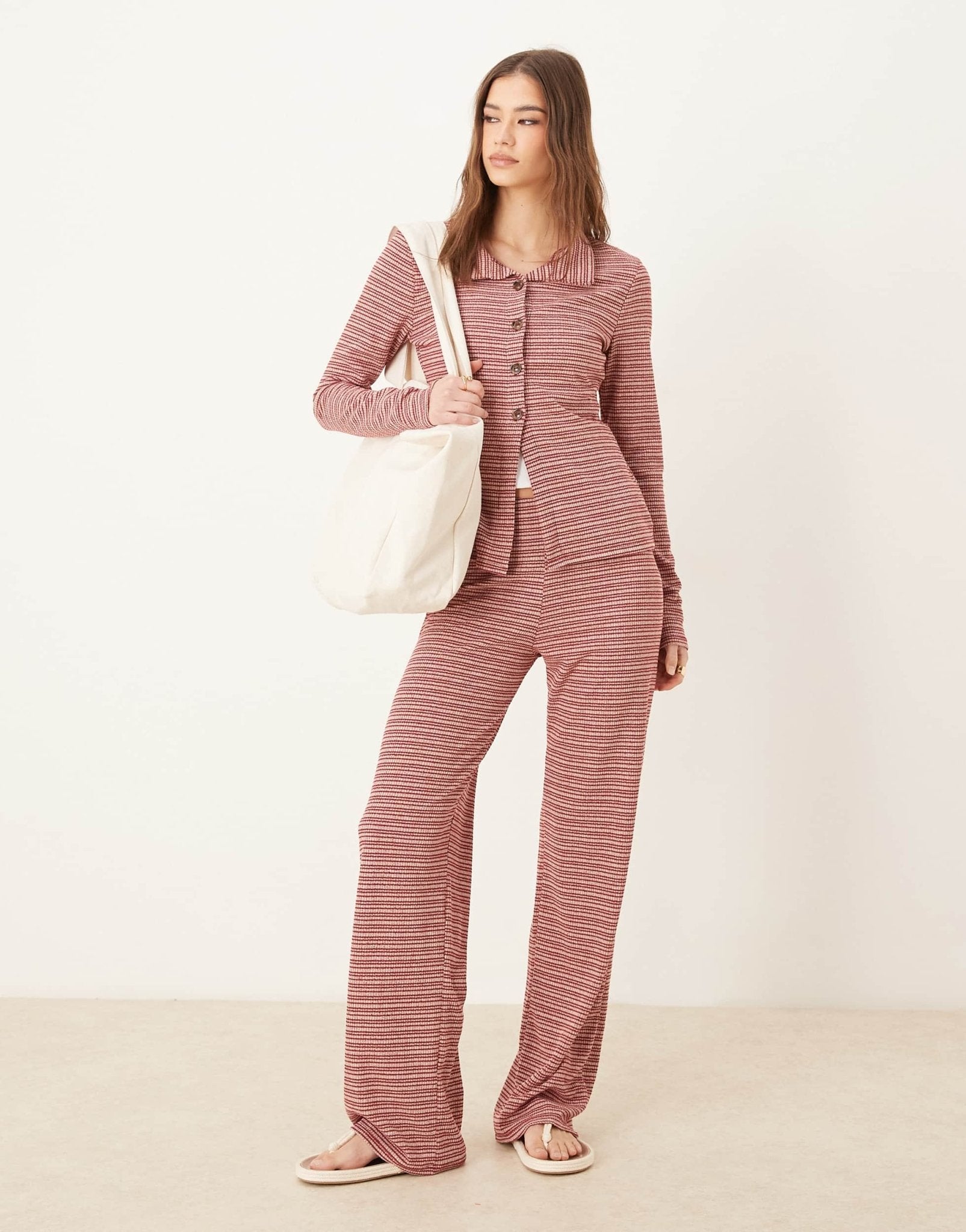 ASOS DESIGN long sleeve split hem cardigan co - ord in stripe - ASOS Sample Sale