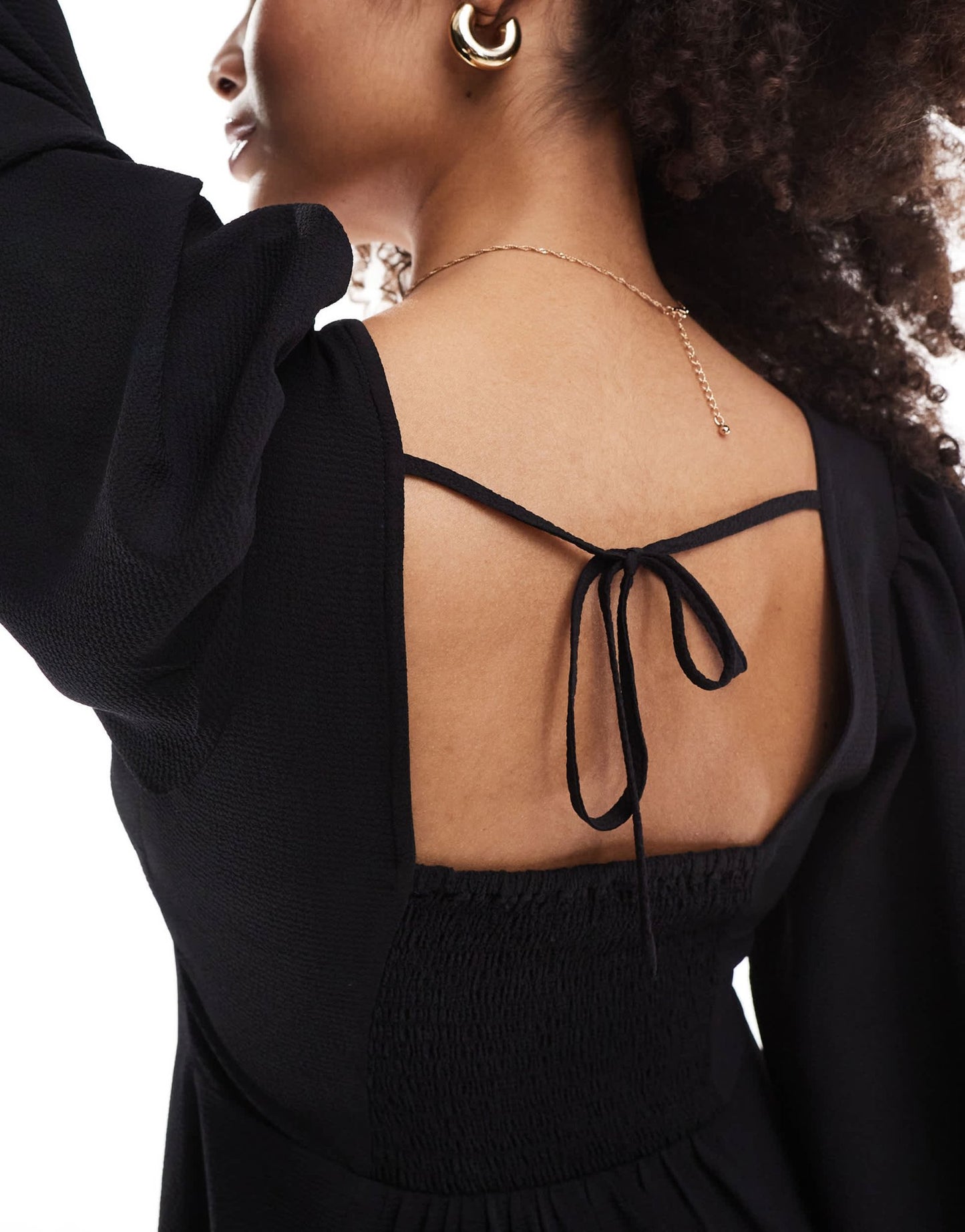 ASOS DESIGN long sleeve tie back mini dress in black - ASOS Sample Sale