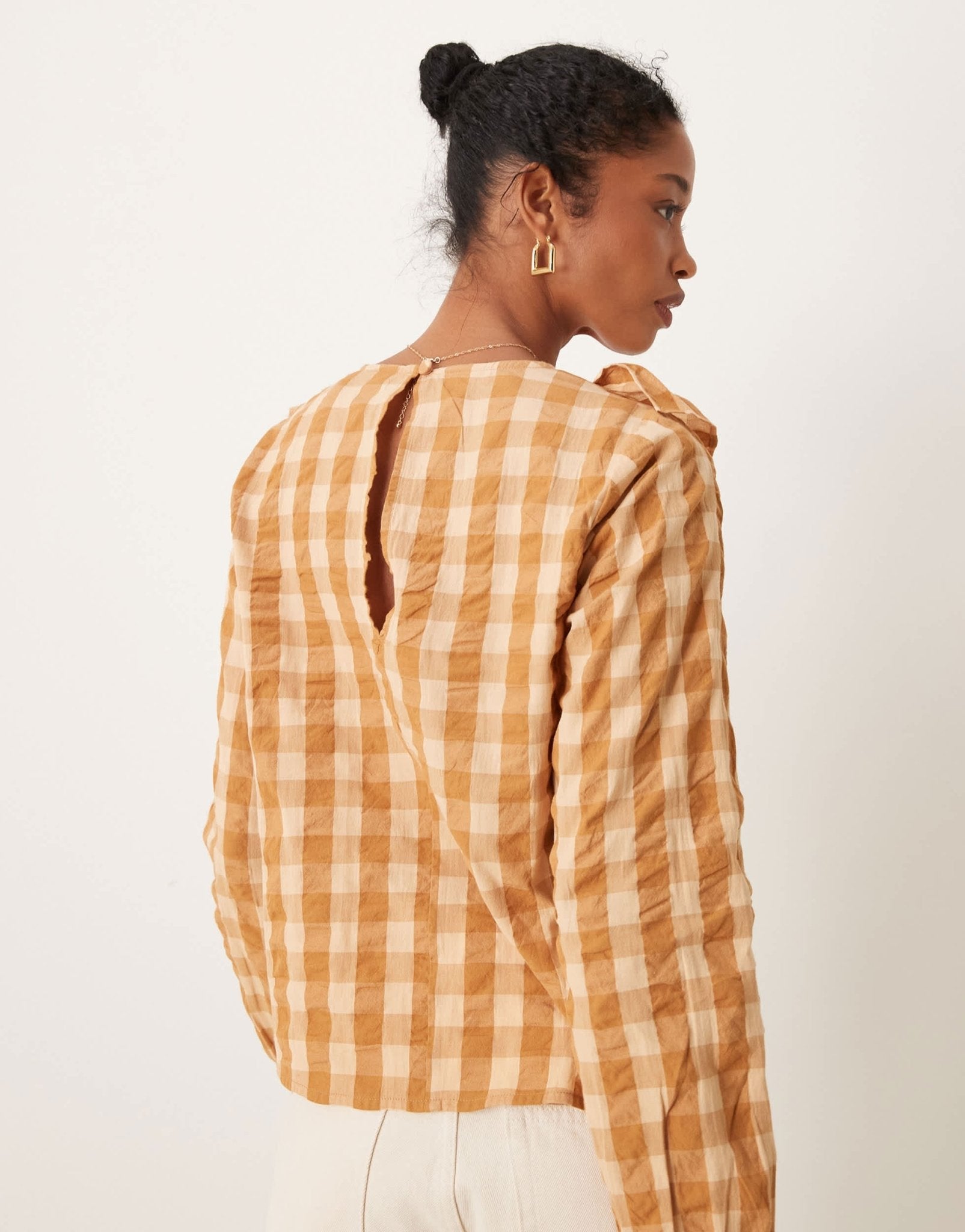 ASOS DESIGN long sleeve top with ruffle v detail in gingham - ASOS Sample Sale