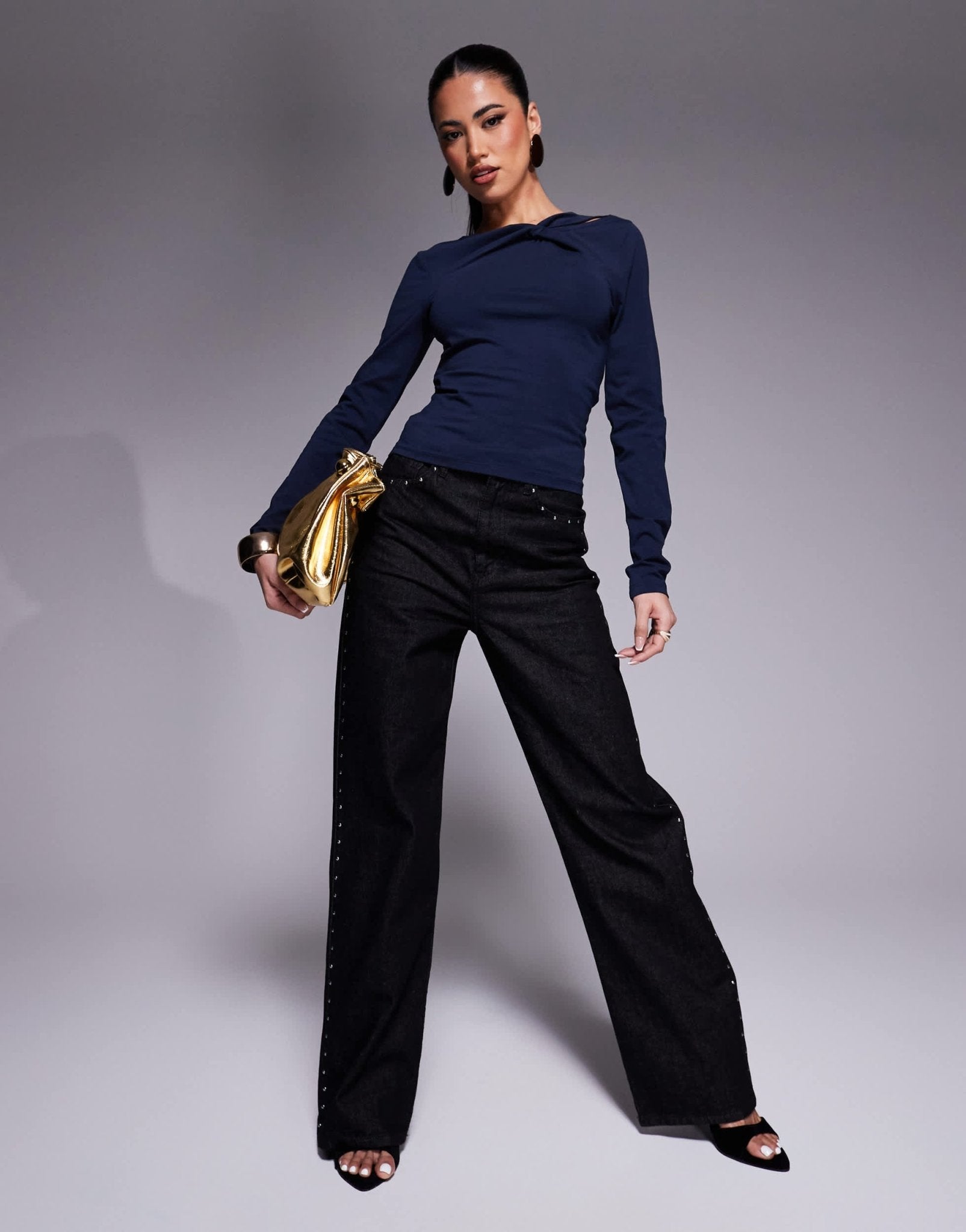 ASOS DESIGN long sleeve top with twist detail in navy - ASOS Sample Sale