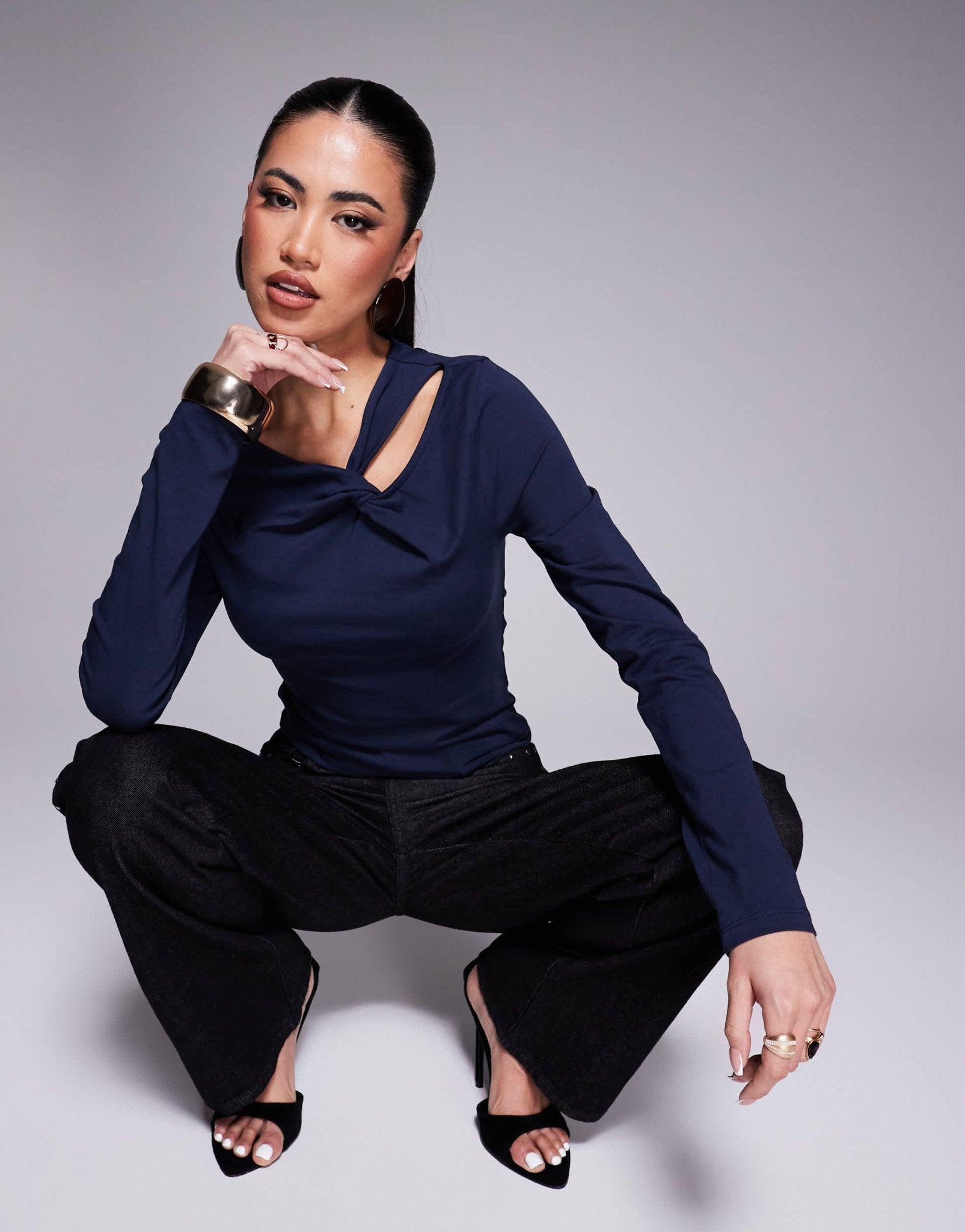 ASOS DESIGN long sleeve top with twist detail in navy - ASOS Sample Sale