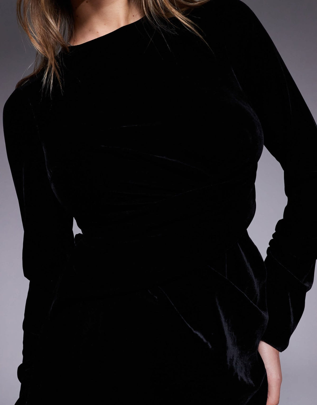 ASOS DESIGN long sleeve tucked velvet bias maxi dress in black - ASOS Sample Sale