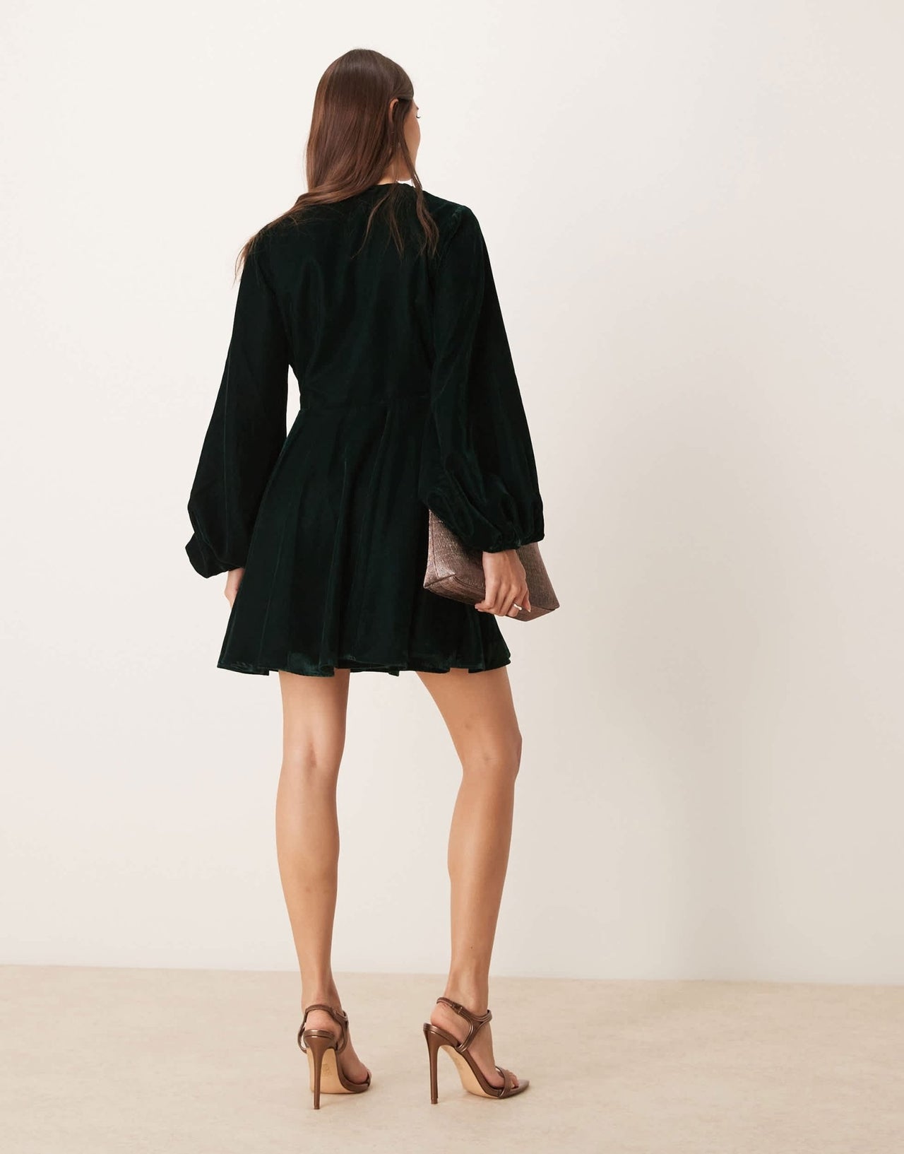 ASOS DESIGN long sleeve velvet cut out mini dress in dark green - ASOS Sample Sale