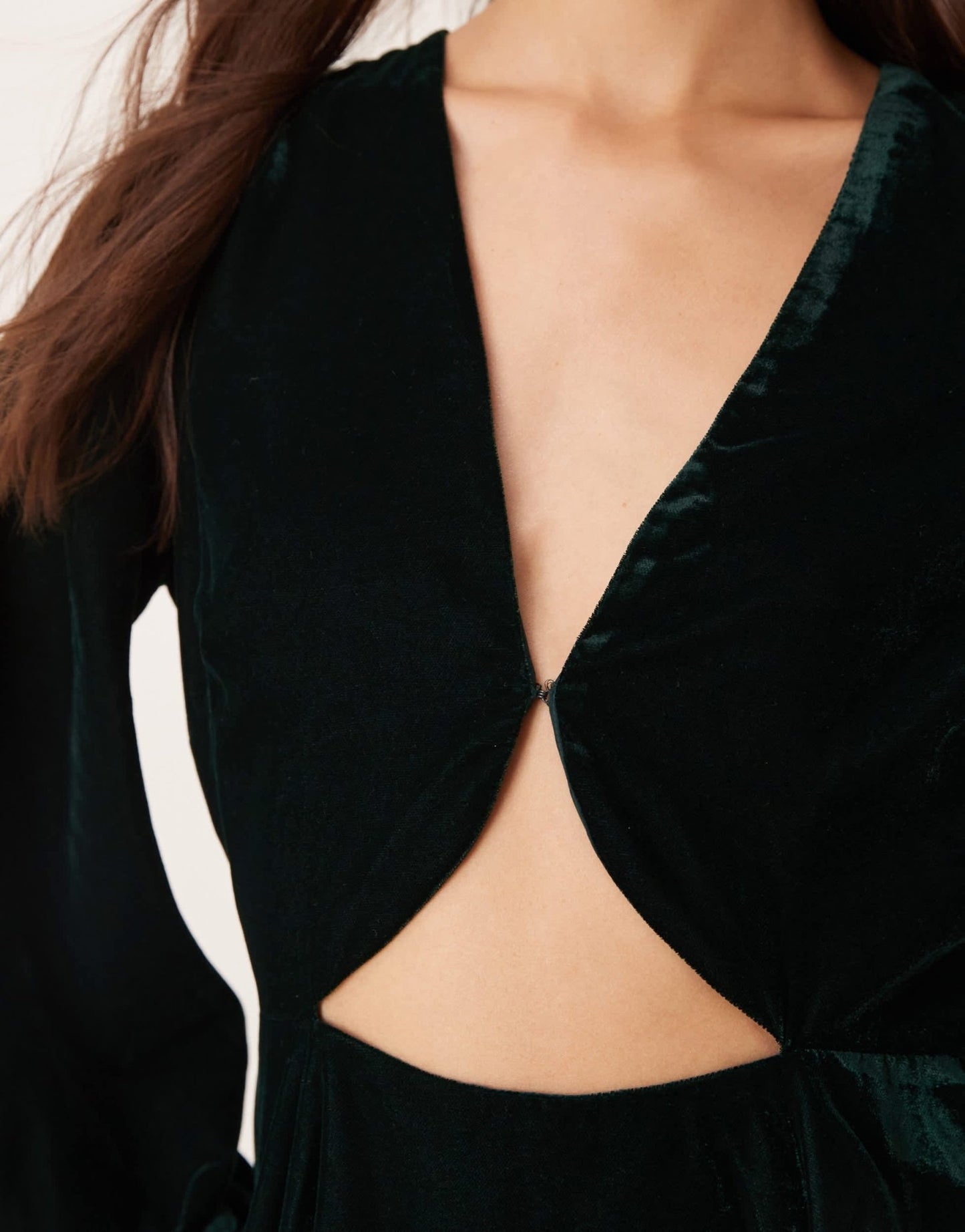 ASOS DESIGN long sleeve velvet cut out mini dress in dark green - ASOS Sample Sale