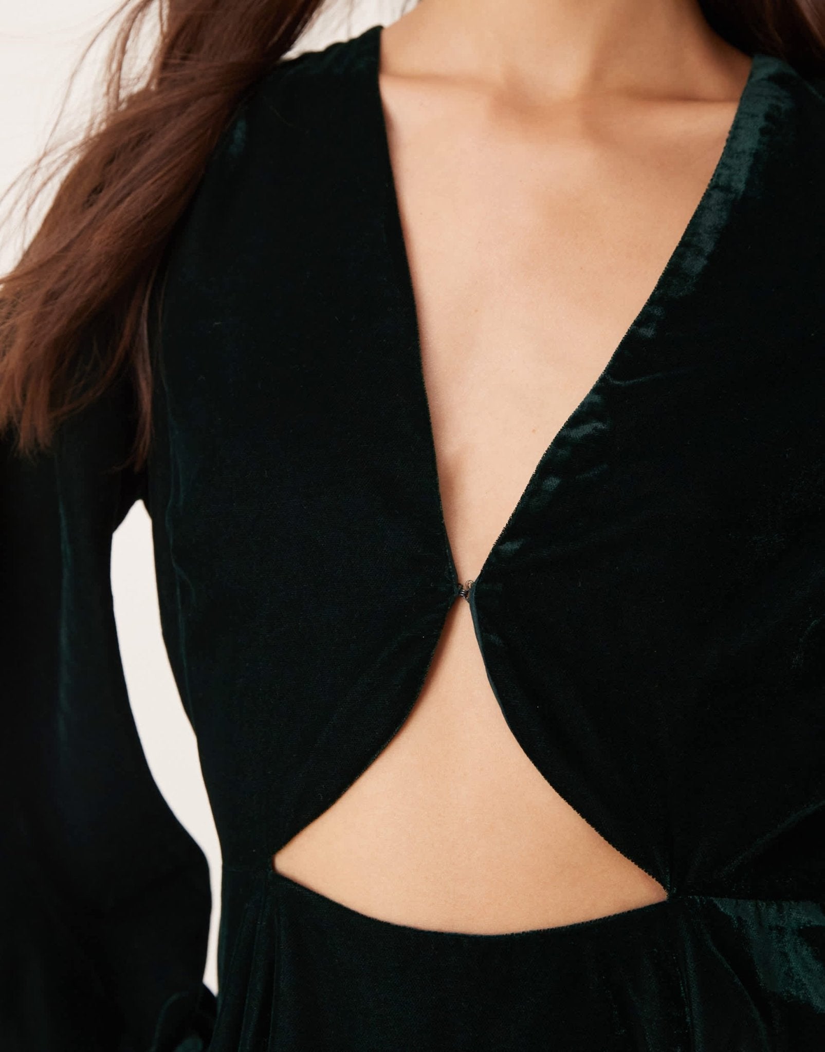 ASOS DESIGN long sleeve velvet cut out mini dress in dark green - ASOS Sample Sale