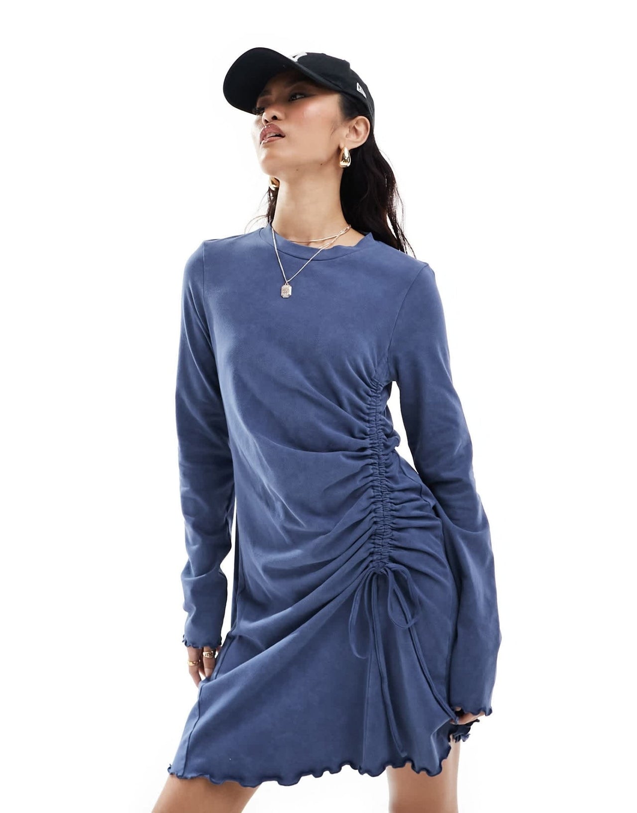 ASOS DESIGN long sleeve with ruching detail mini dress in charcoal acid wash - ASOS Sample Sale