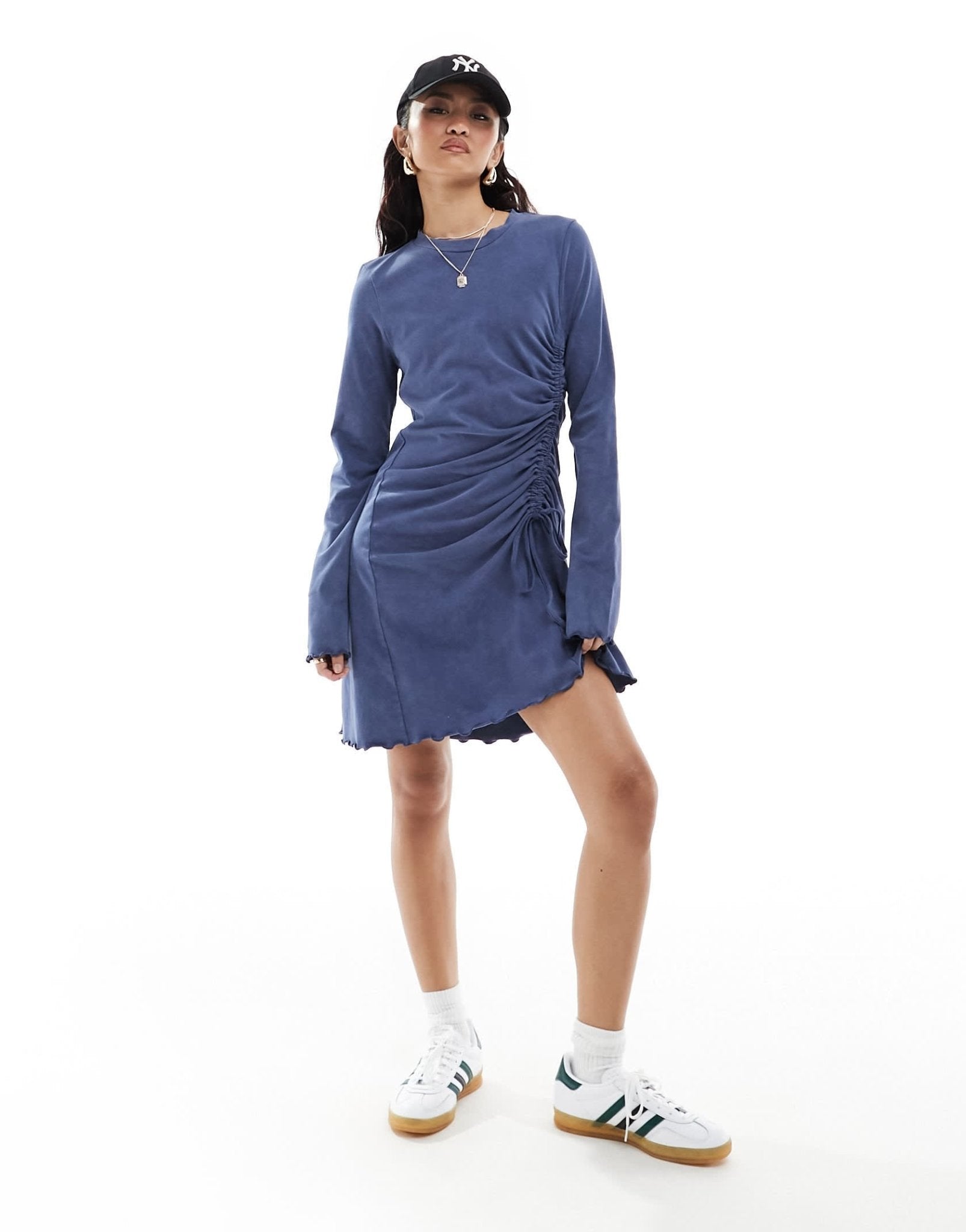 ASOS DESIGN long sleeve with ruching detail mini dress in charcoal acid wash - ASOS Sample Sale