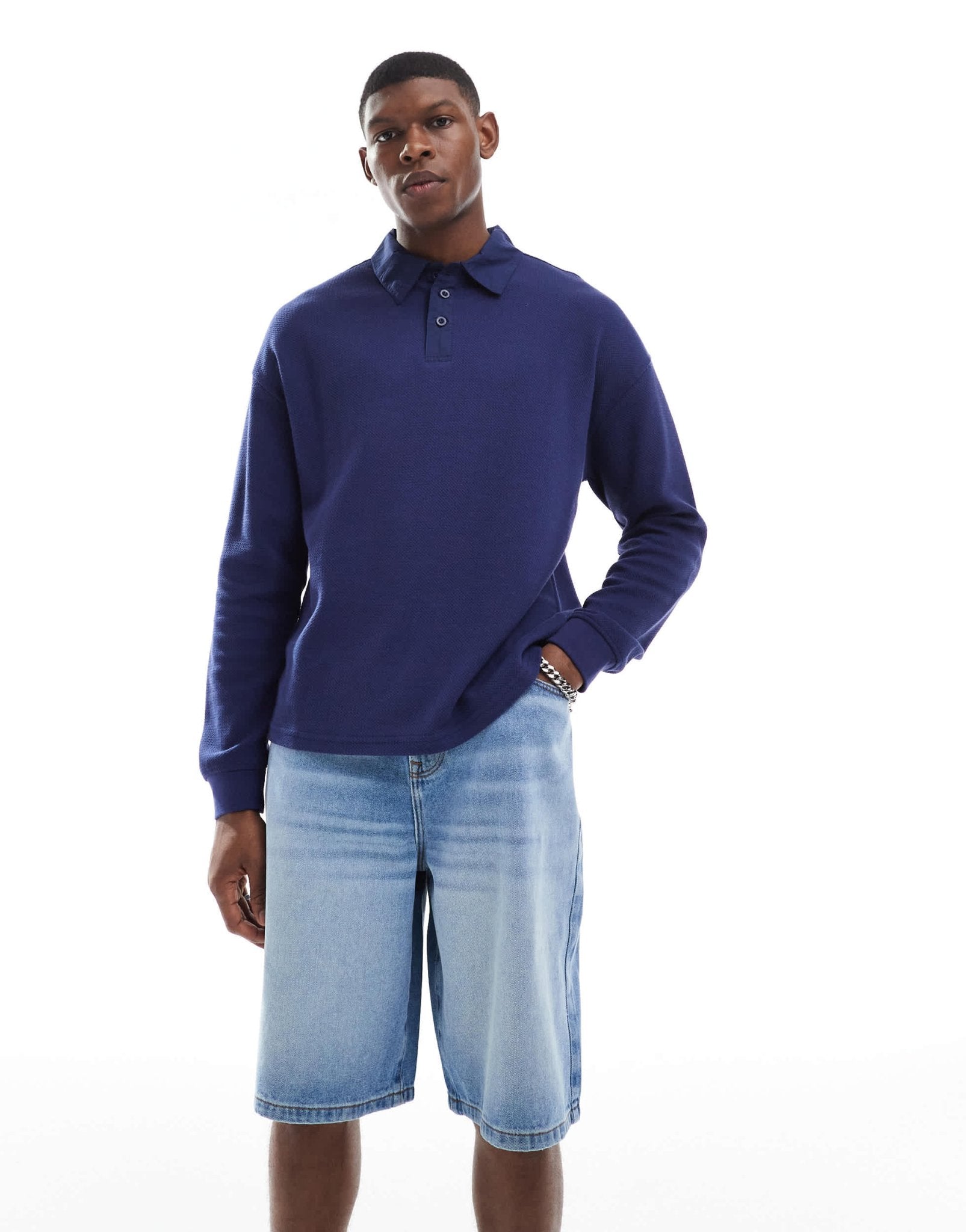 ASOS DESIGN longer length denim jort in light wash blue - ASOS Sample Sale