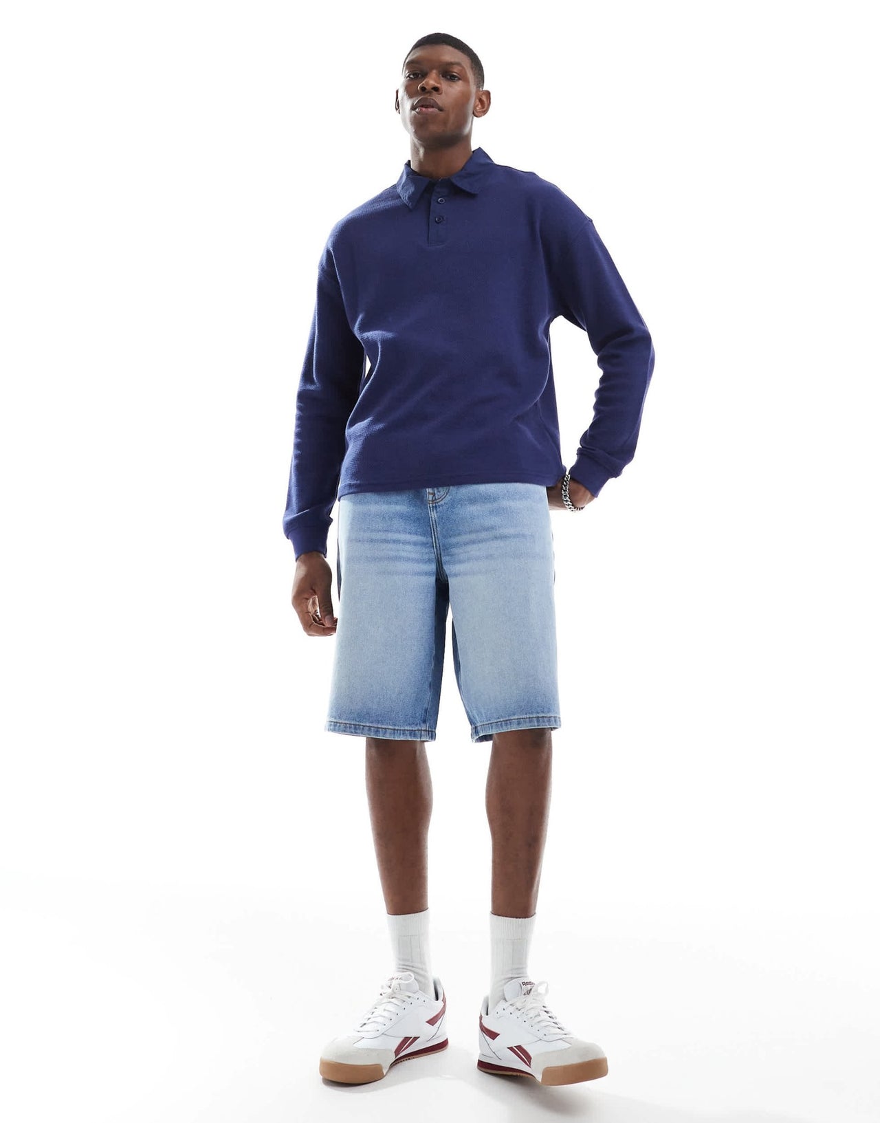 ASOS DESIGN longer length denim jort in light wash blue - ASOS Sample Sale