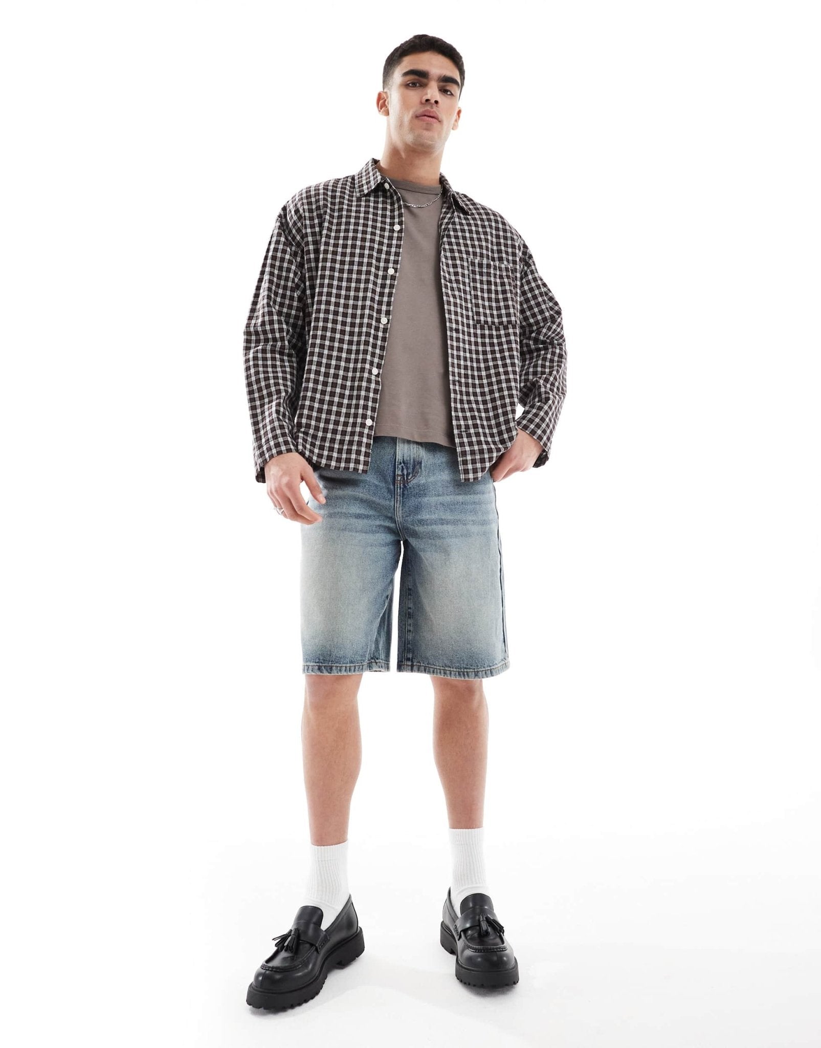 ASOS DESIGN longer length denim jort in light wash blue with tint - ASOS Sample Sale