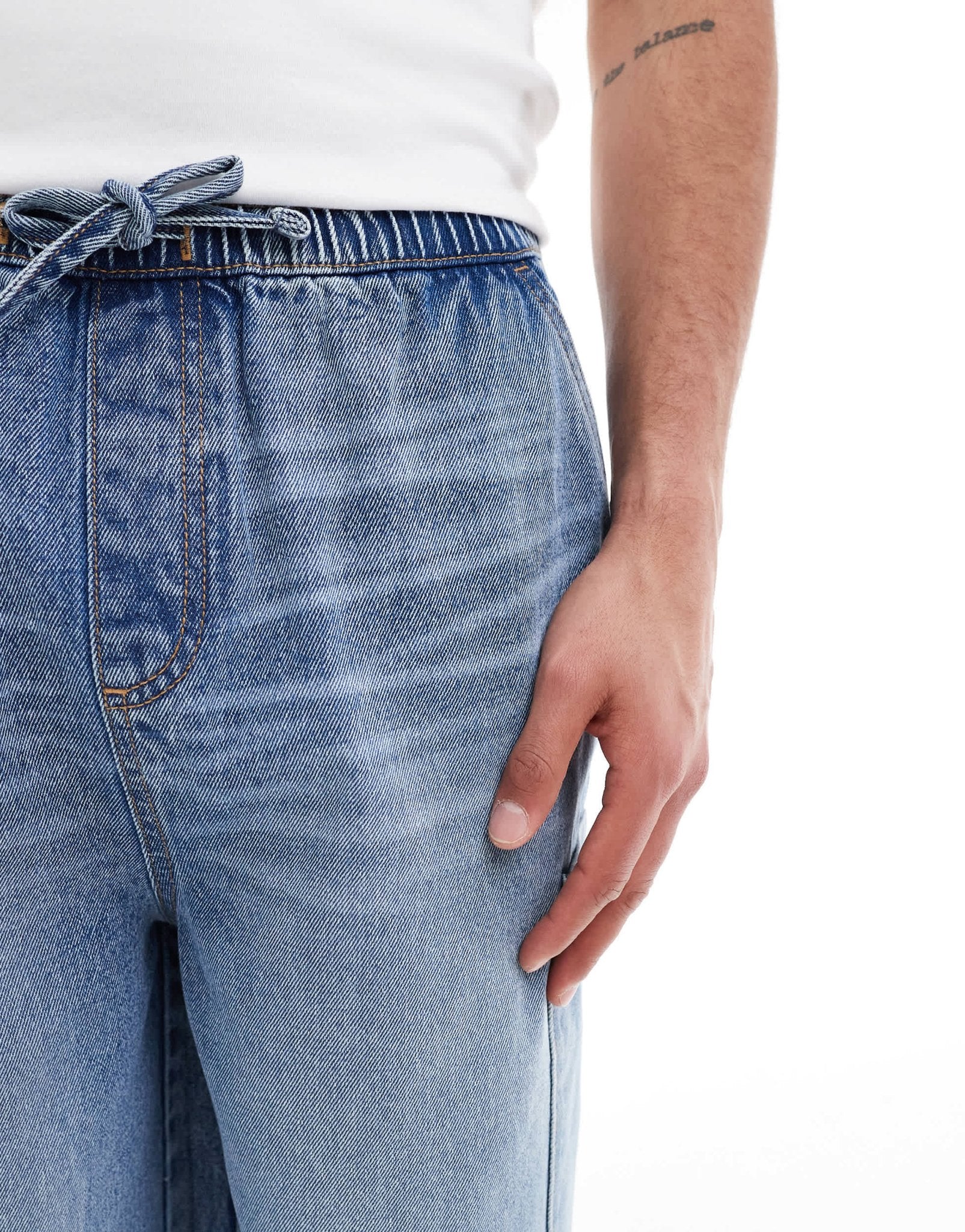 ASOS DESIGN longer length denim jort in mid wash blue with cargo pocket details - ASOS Sample Sale