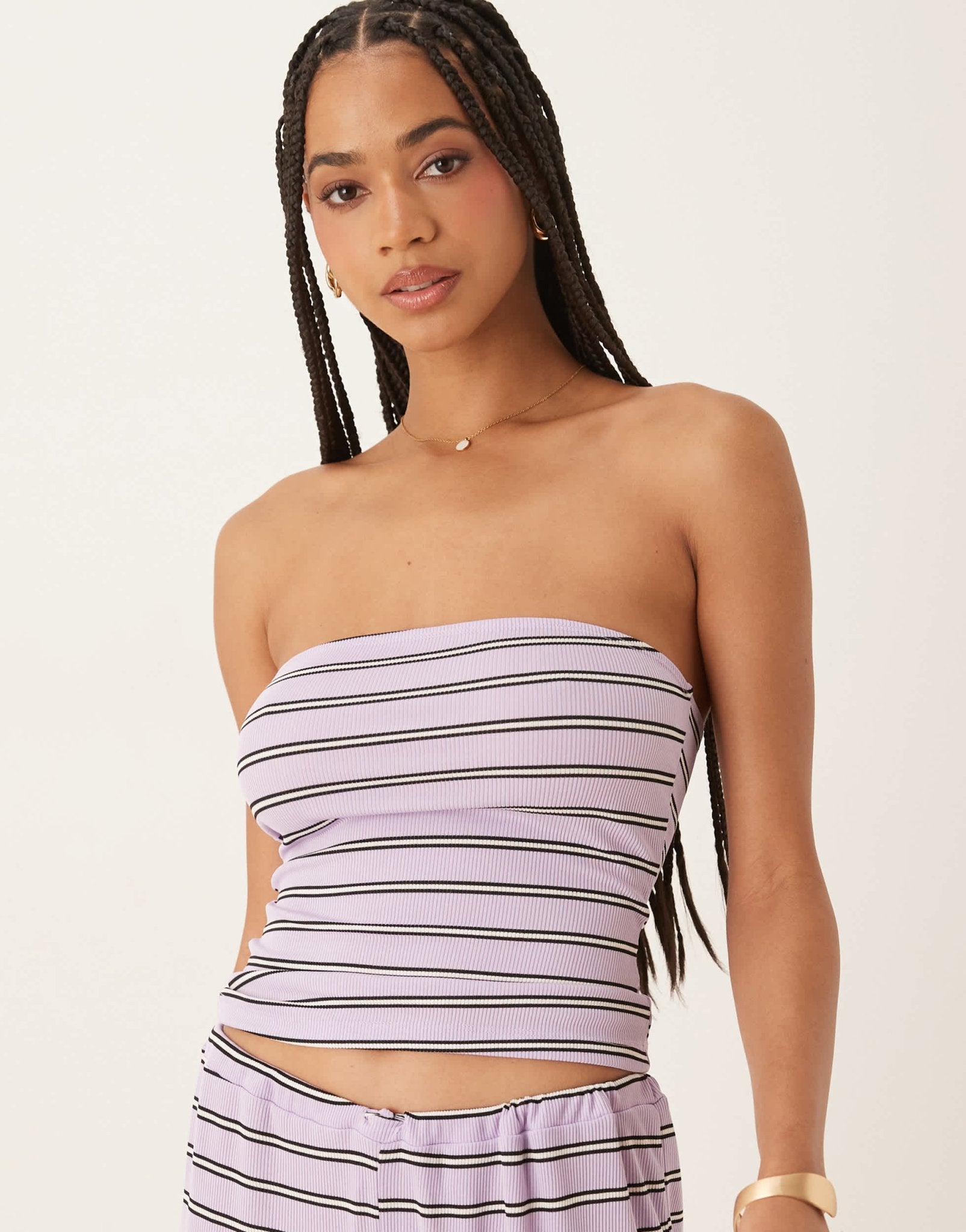 ASOS DESIGN longline bandeau co-ord in lilac stripe - ASOS Sample Sale