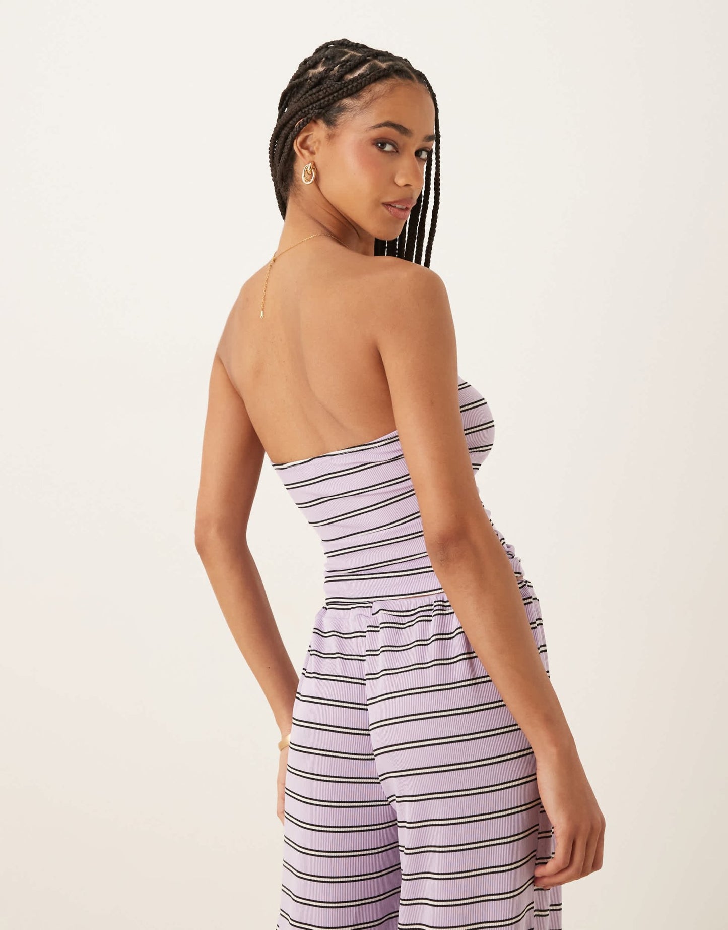 ASOS DESIGN longline bandeau co-ord in lilac stripe - ASOS Sample Sale