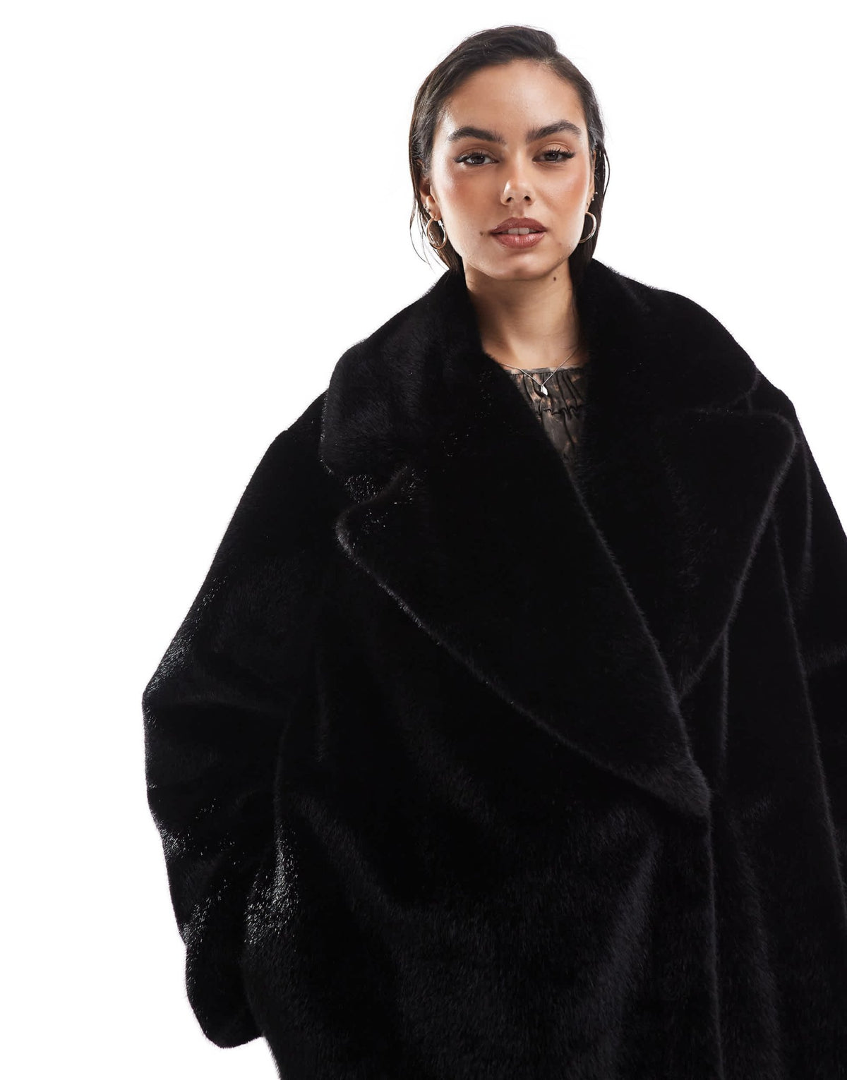 ASOS DESIGN longline chuck on faux fur coat in black - ASOS Sample Sale