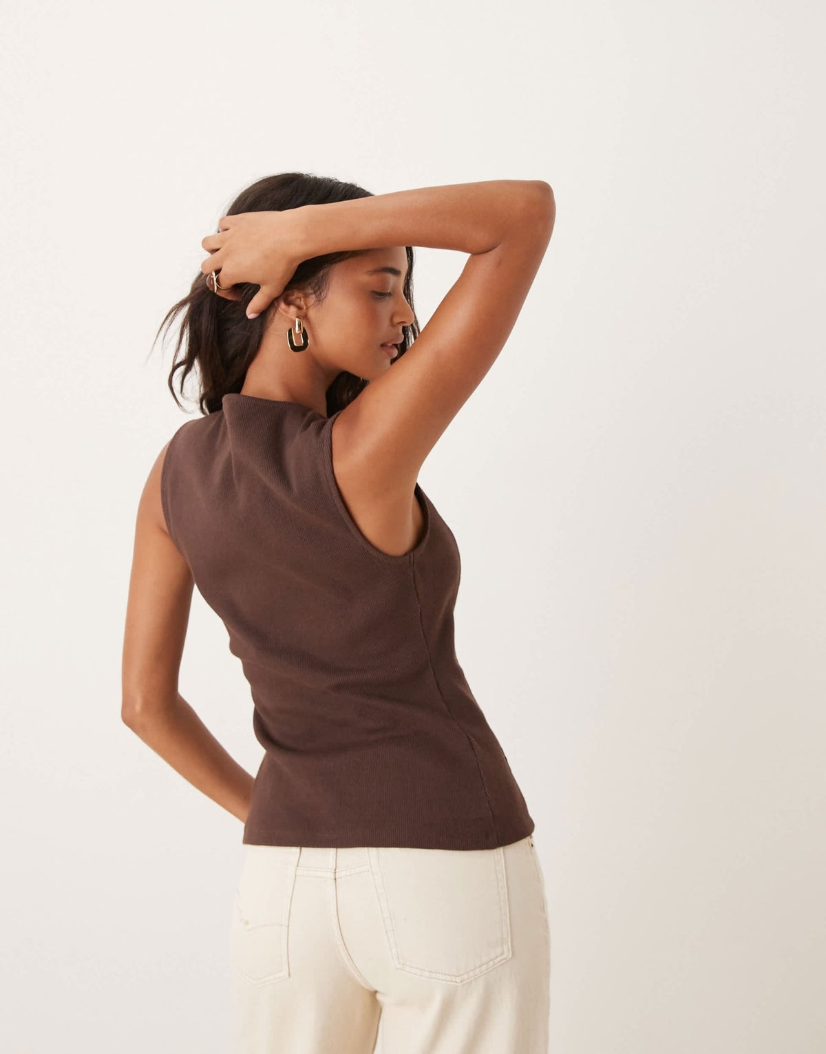 ASOS DESIGN longline cinched rib button through top in brown - ASOS Sample Sale