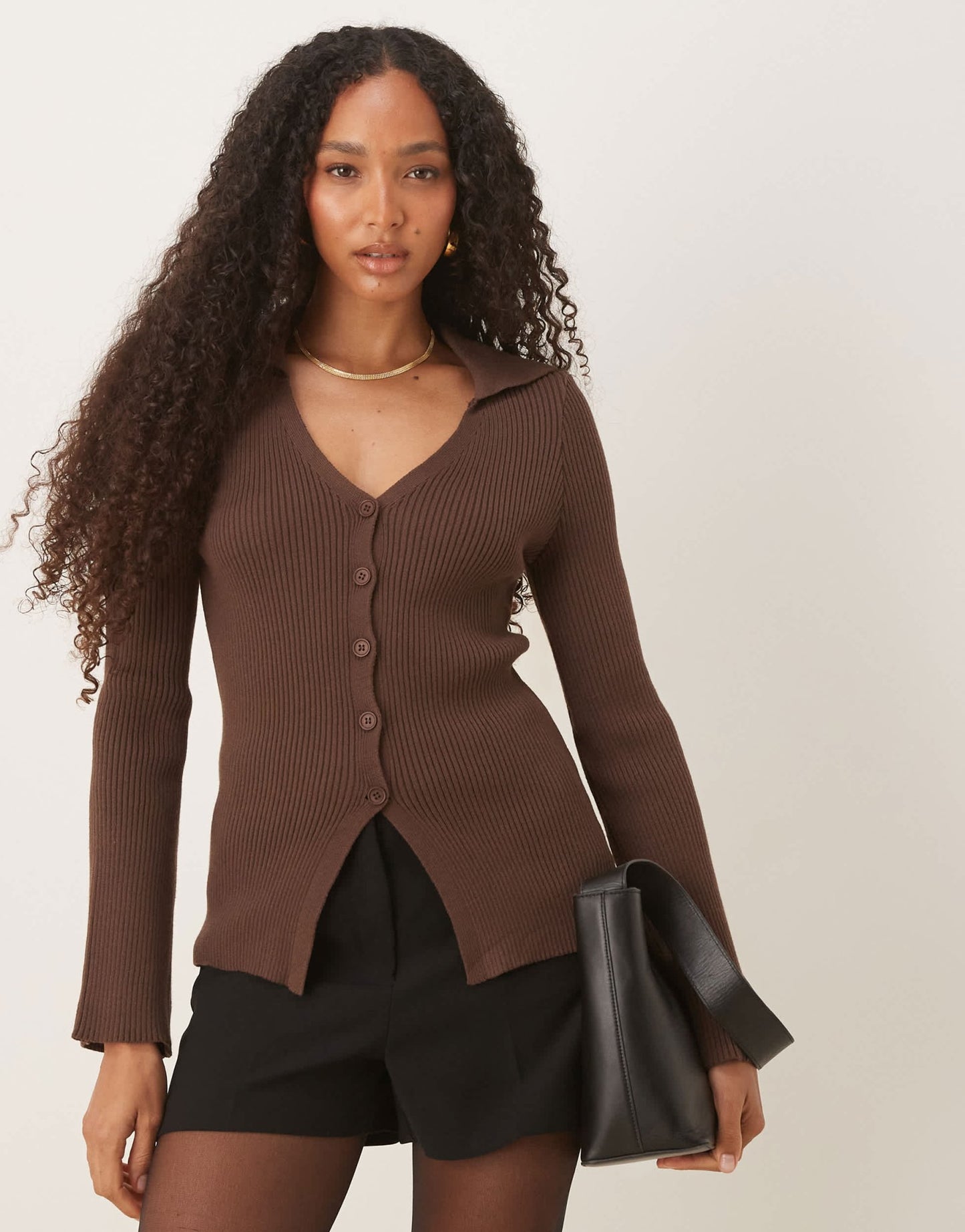 ASOS DESIGN longline collared cardigan in chocolate - ASOS Sample Sale