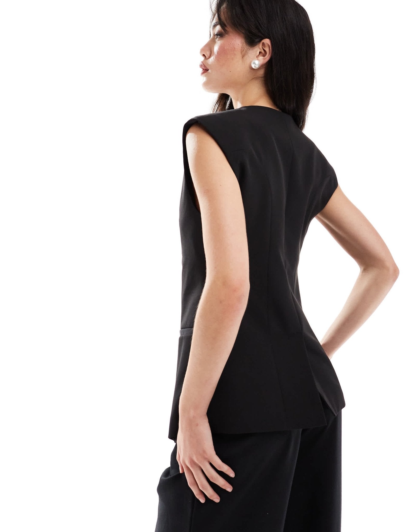ASOS DESIGN longline exaggerated shoulder waistcoat in black - ASOS Sample Sale