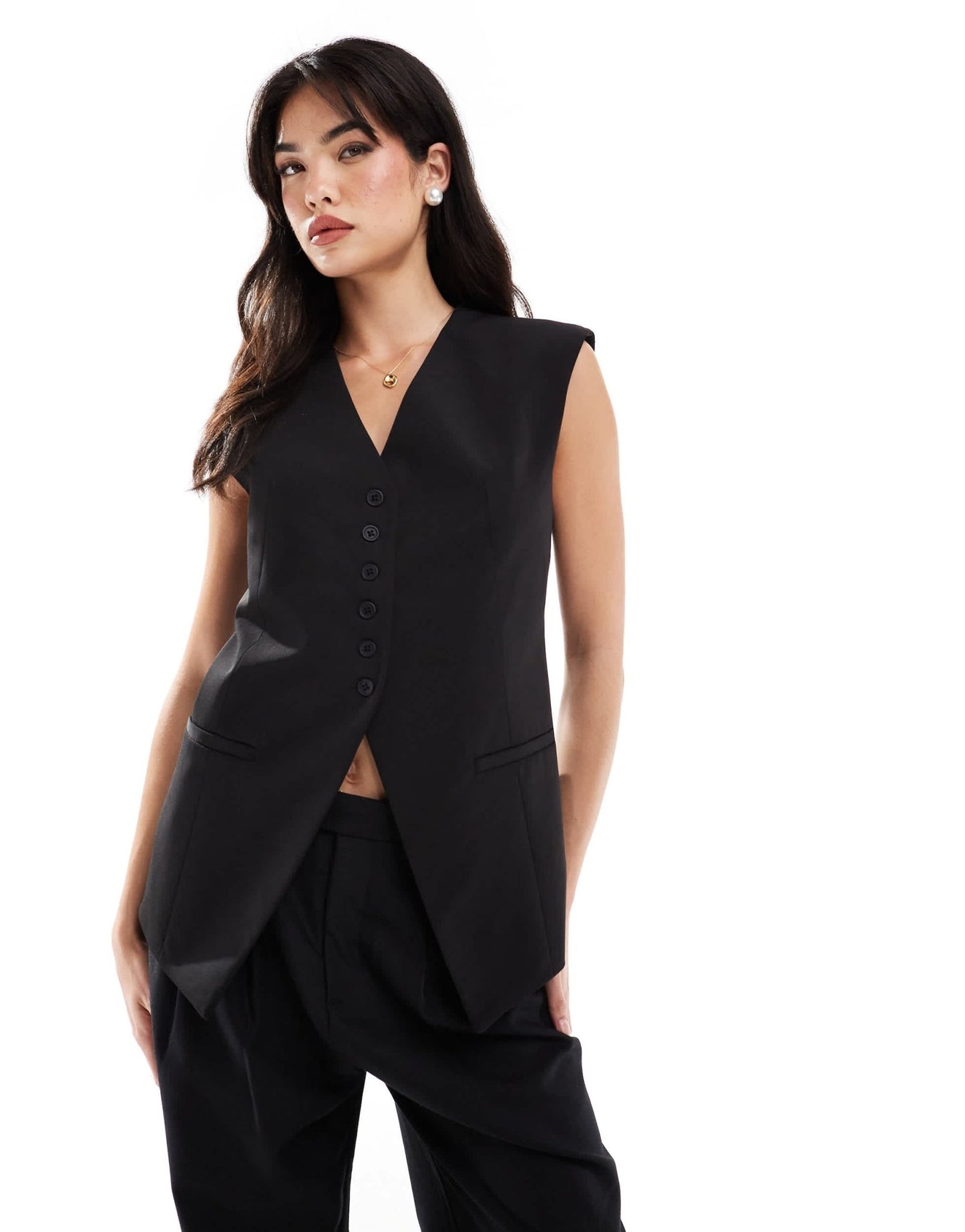 ASOS DESIGN longline exaggerated shoulder waistcoat in black - ASOS Sample Sale
