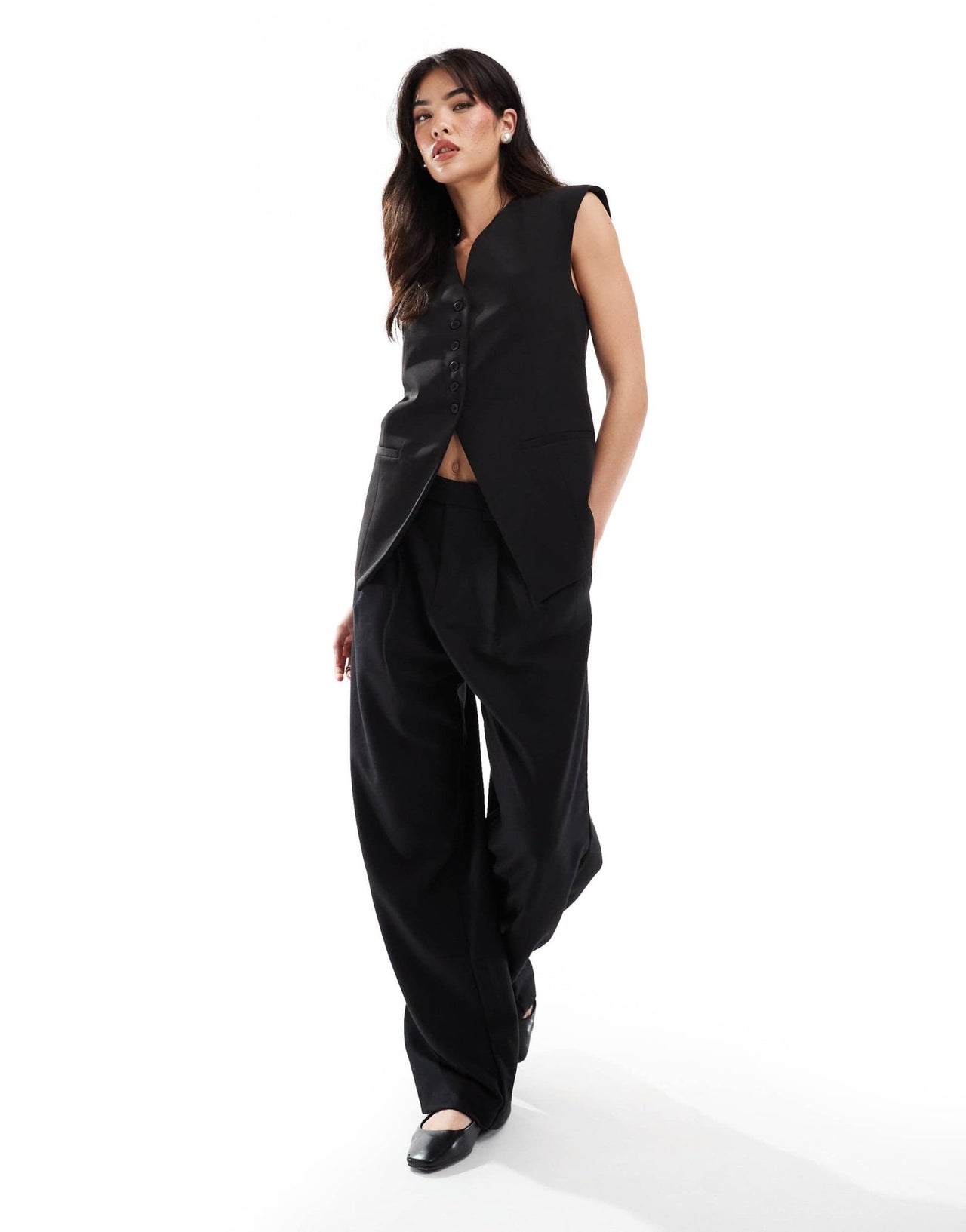 ASOS DESIGN longline exaggerated shoulder waistcoat in black - ASOS Sample Sale