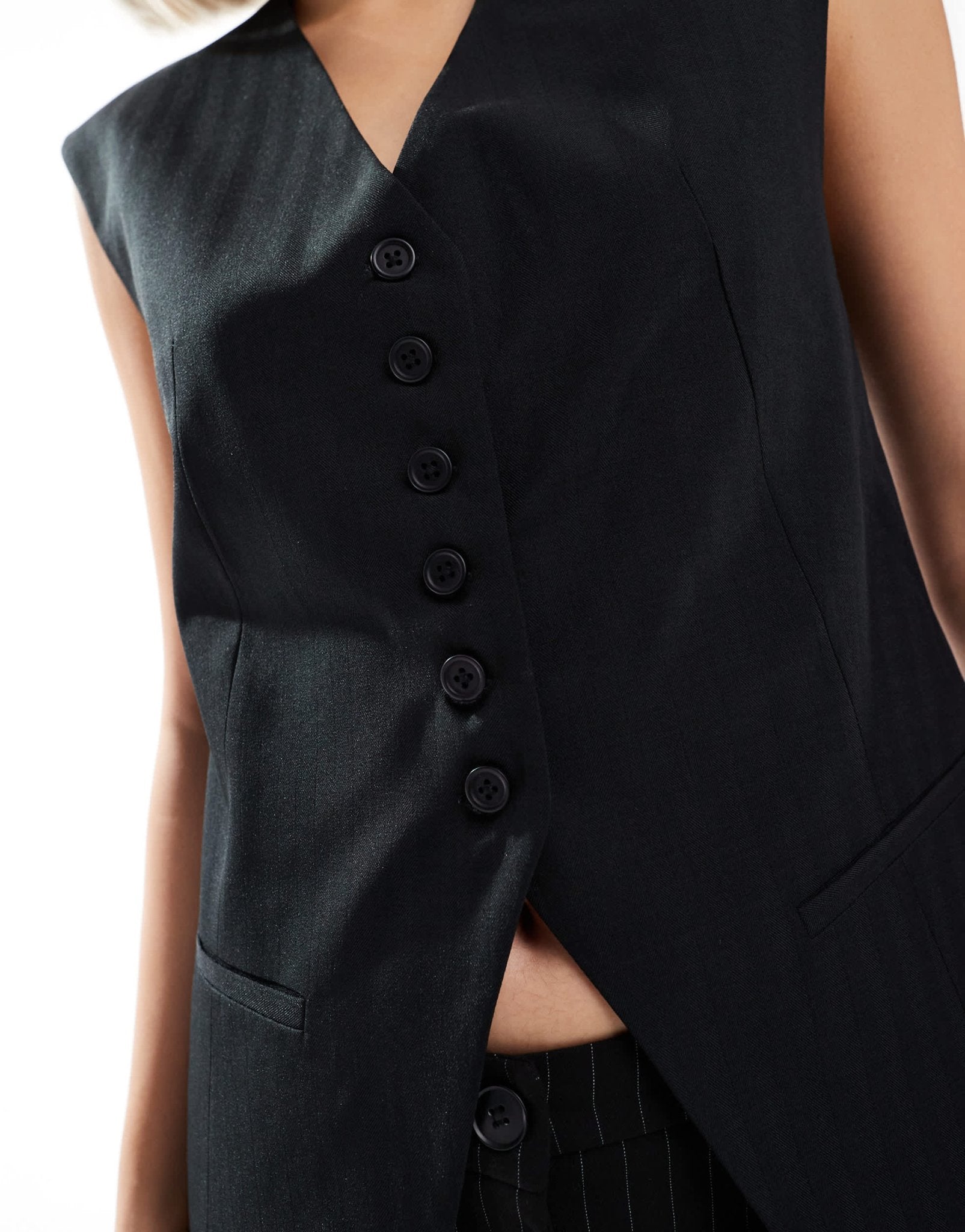 ASOS DESIGN longline exaggerated shoulder waistcoat in black - ASOS Sample Sale