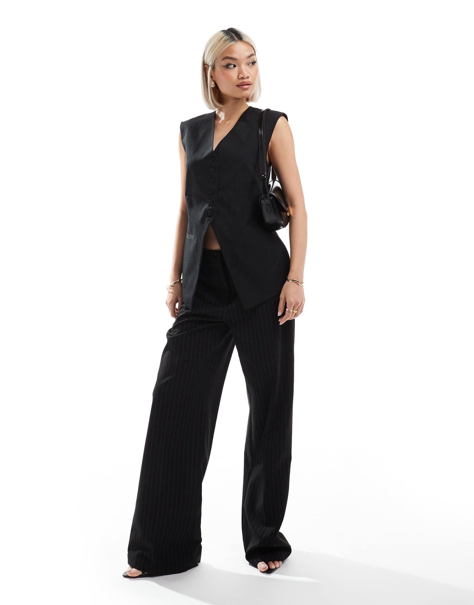ASOS DESIGN longline exaggerated shoulder waistcoat in black - ASOS Sample Sale
