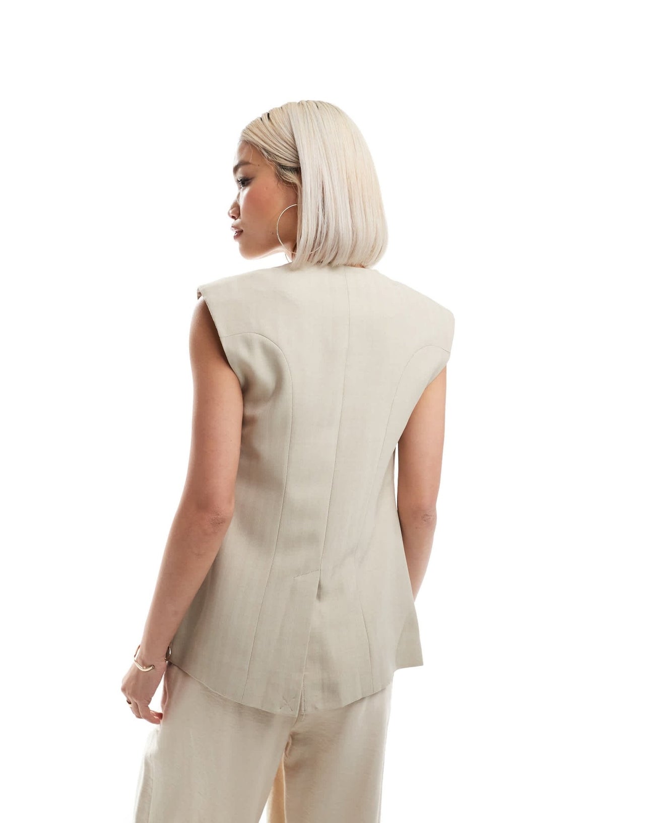 ASOS DESIGN longline exaggerated shoulder waistcoat in stone - ASOS Sample Sale