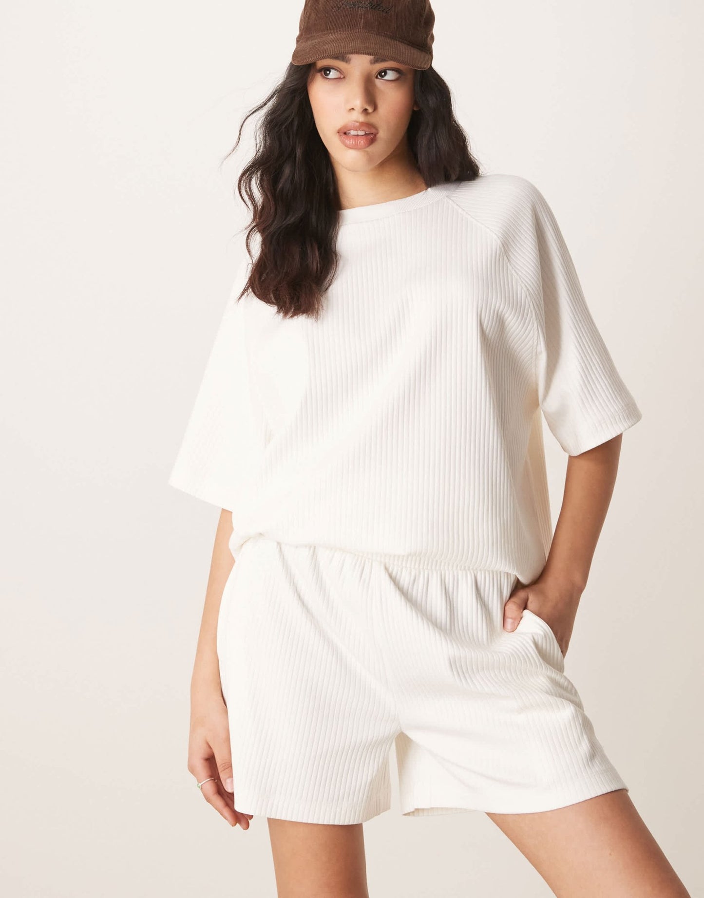 ASOS DESIGN longline heavyweight chunky rib short co - ord in cream - ASOS Sample Sale