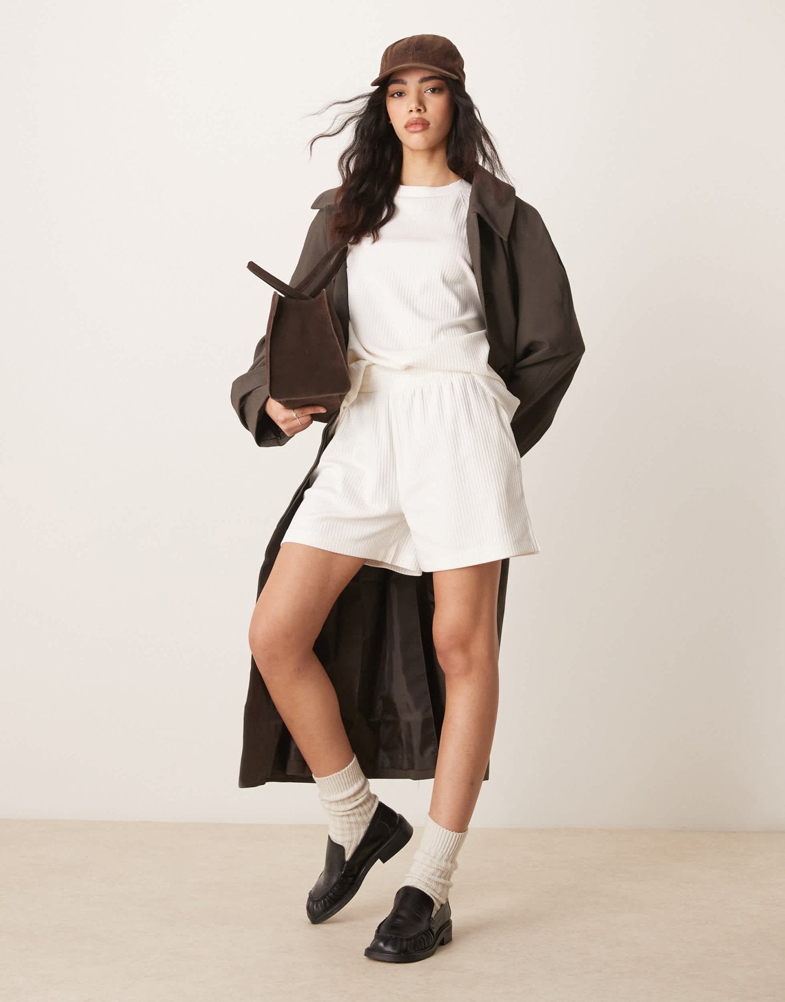 ASOS DESIGN longline heavyweight chunky rib short co - ord in cream - ASOS Sample Sale