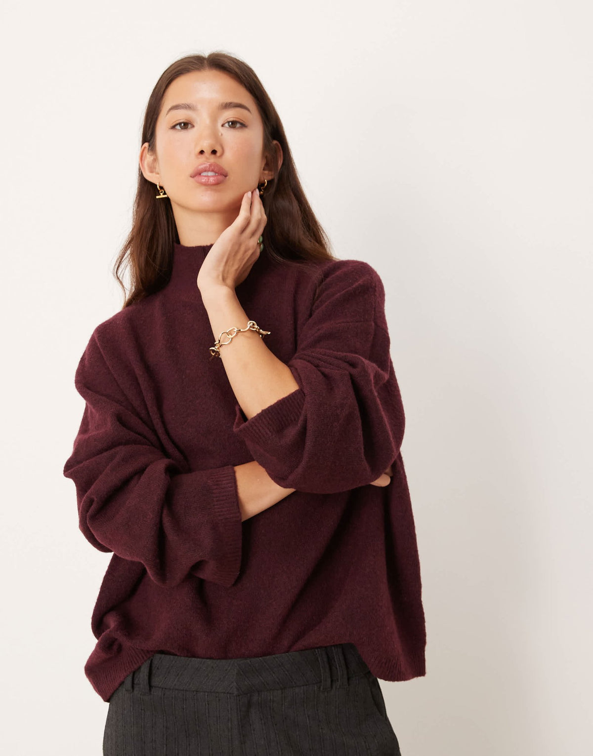 ASOS DESIGN longline jumper with funnel neck in plum - ASOS Sample Sale