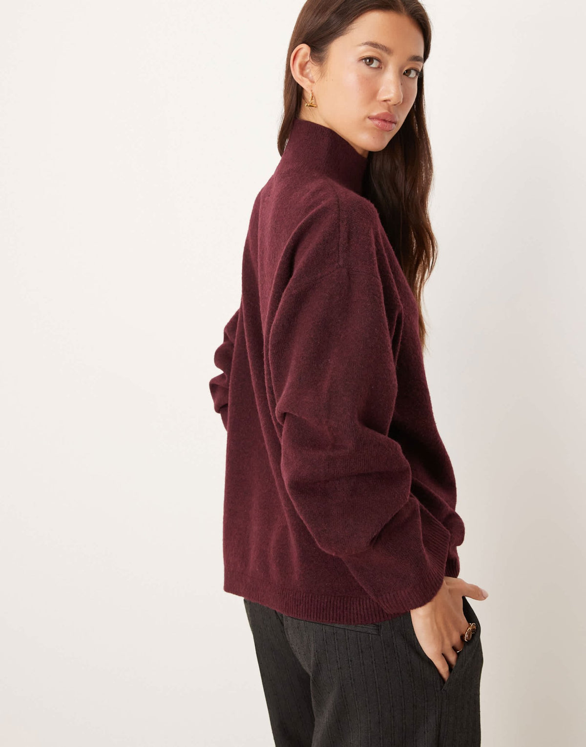 ASOS DESIGN longline jumper with funnel neck in plum - ASOS Sample Sale