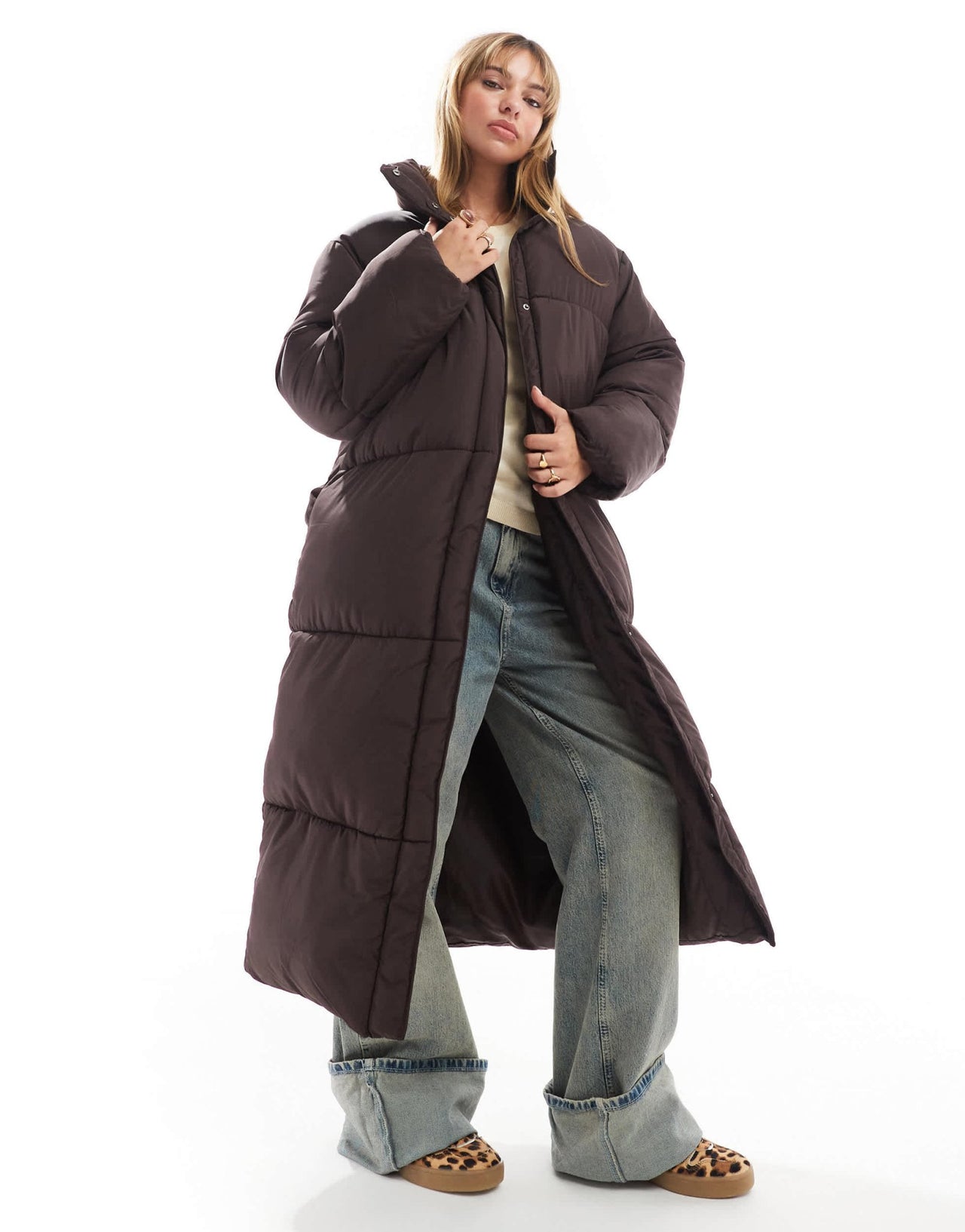 ASOS DESIGN longline padded jacket in chocolate - ASOS Sample Sale