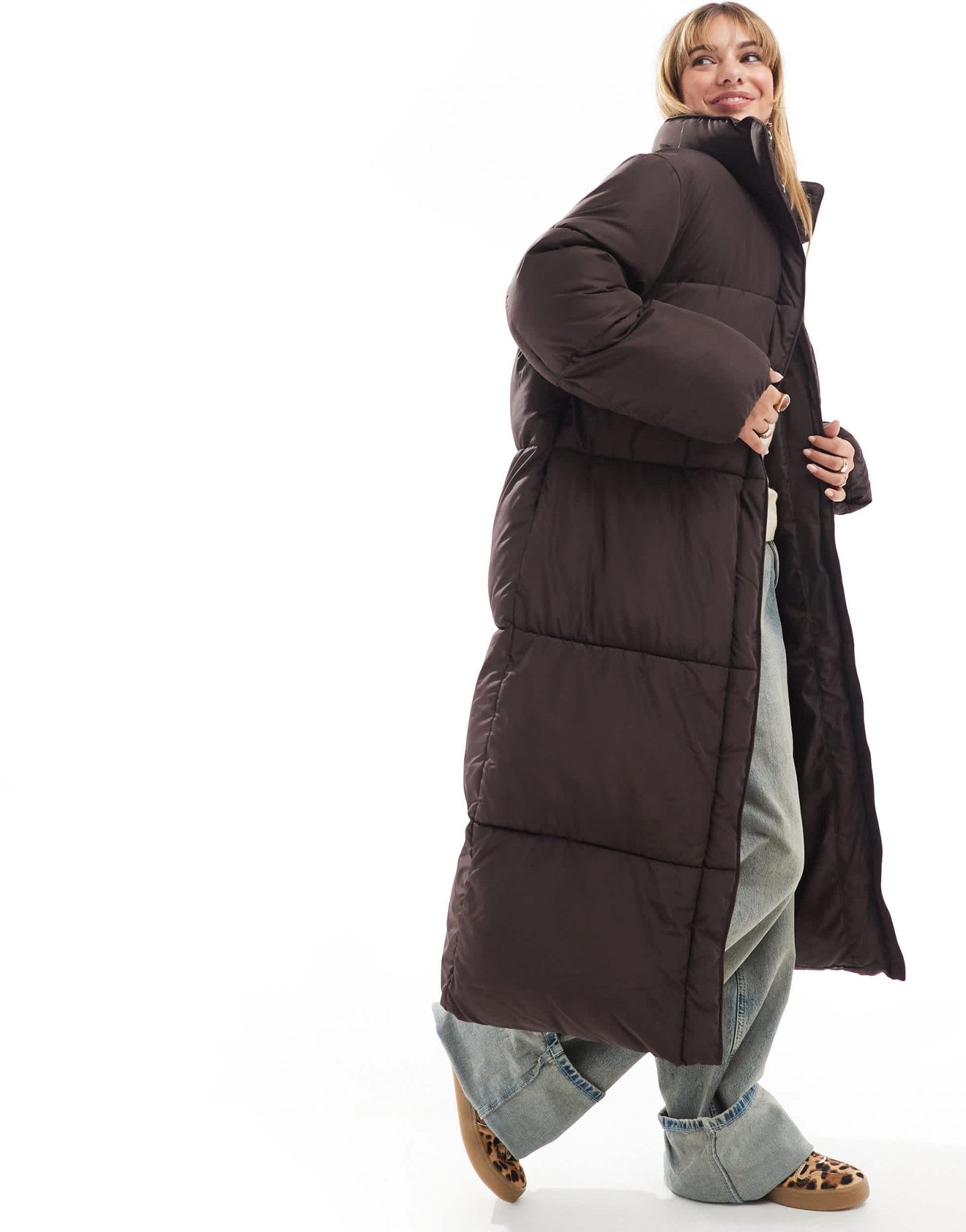 ASOS DESIGN longline padded jacket in chocolate - ASOS Sample Sale