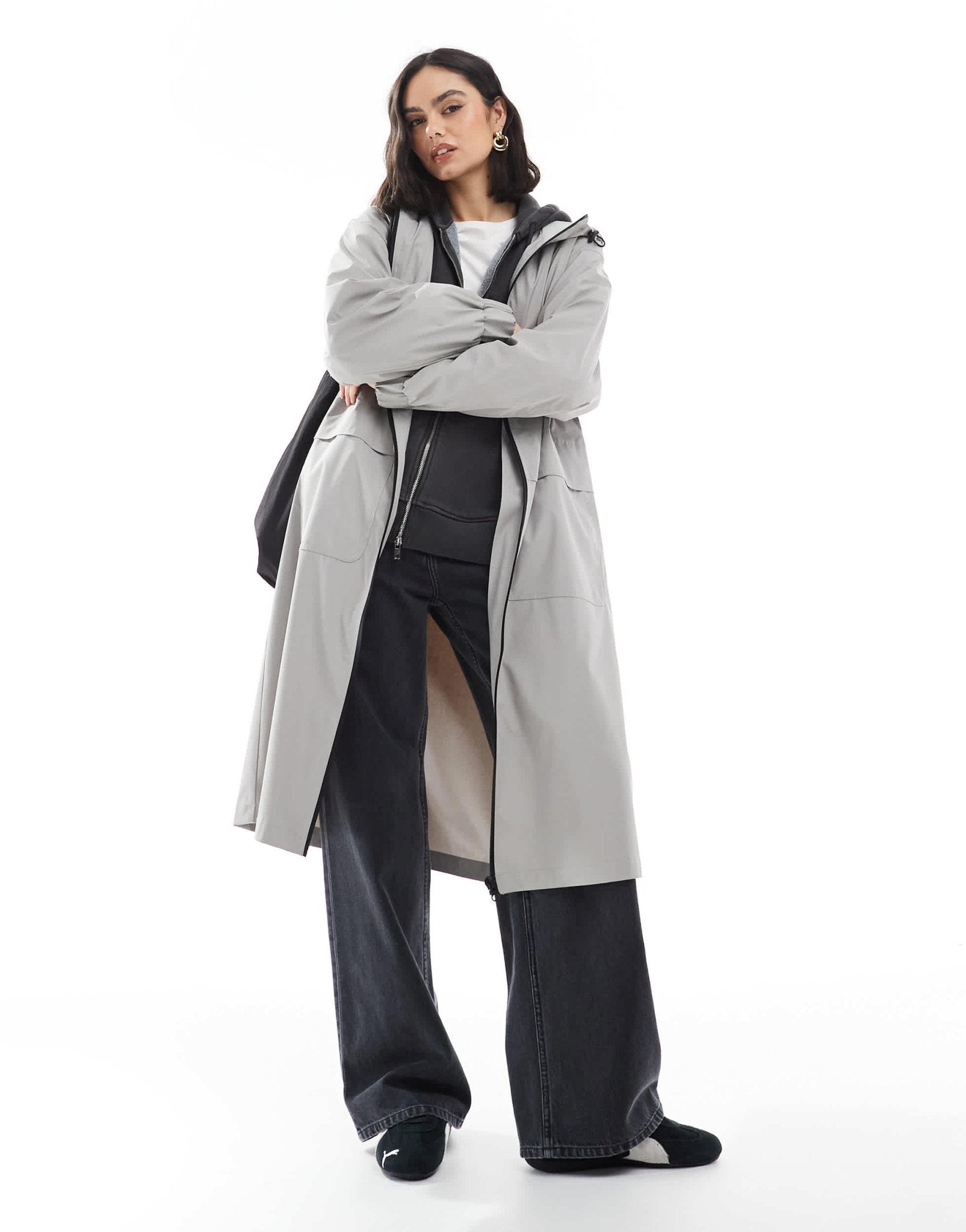 ASOS DESIGN longline rain coat with contrast trims in grey - ASOS Sample Sale