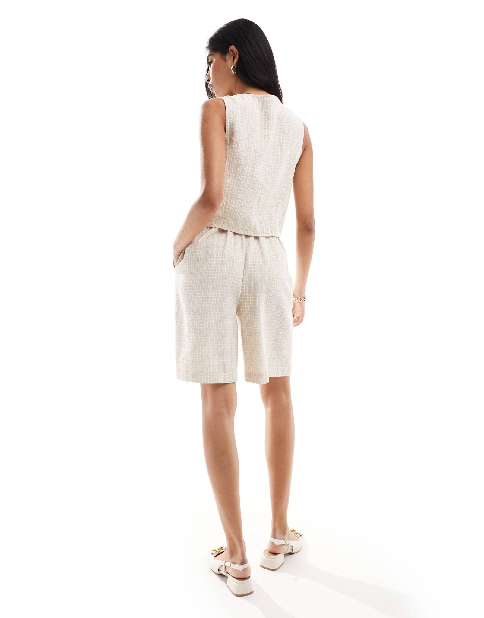 ASOS DESIGN longline short with linen in natural check co - ord - ASOS Sample Sale