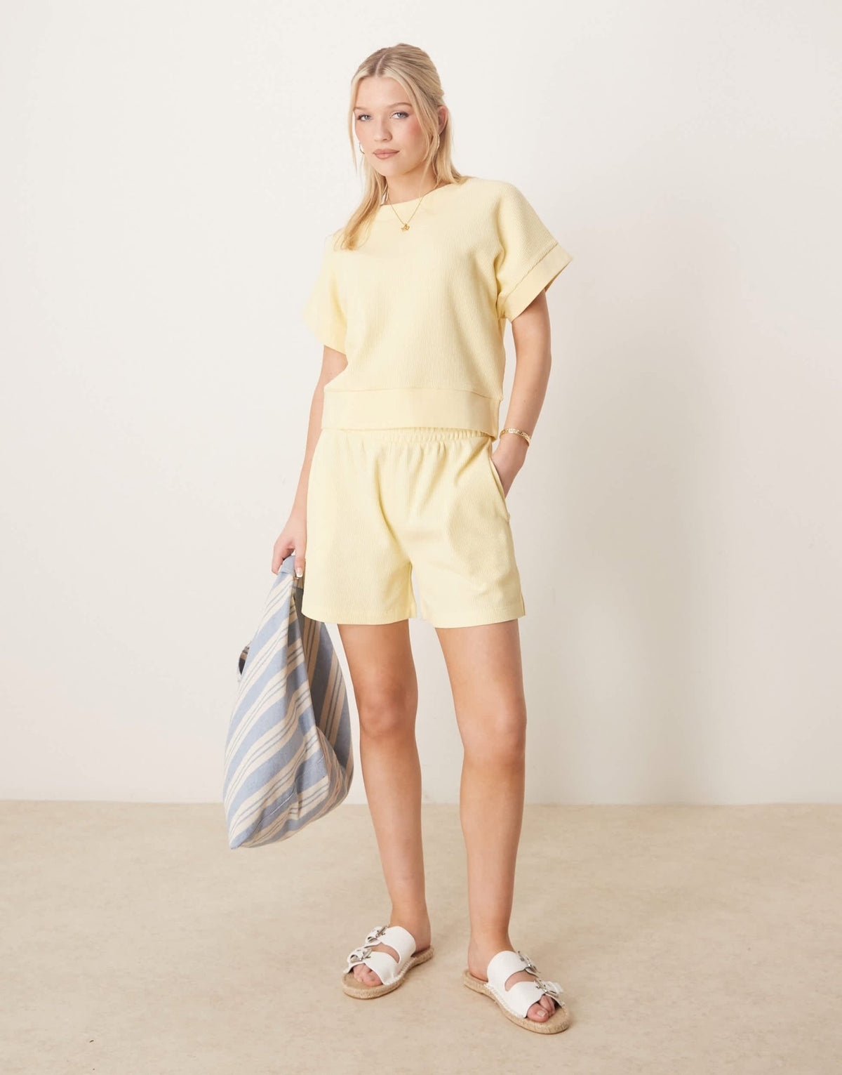 ASOS DESIGN longline waffle short in lemon - ASOS Sample Sale
