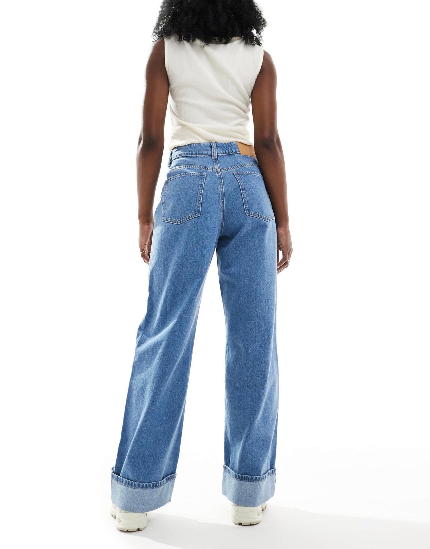 ASOS DESIGN loose jean with deep turn up cuff in clean mid blue - ASOS Sample Sale