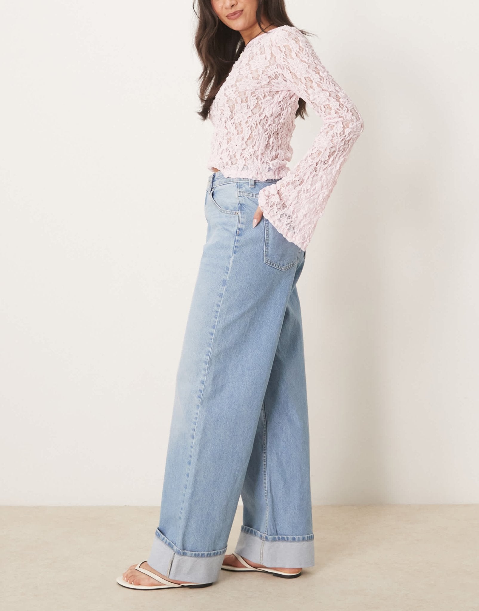 ASOS DESIGN loose jean with deep turn up cuff in pale wash - ASOS Sample Sale