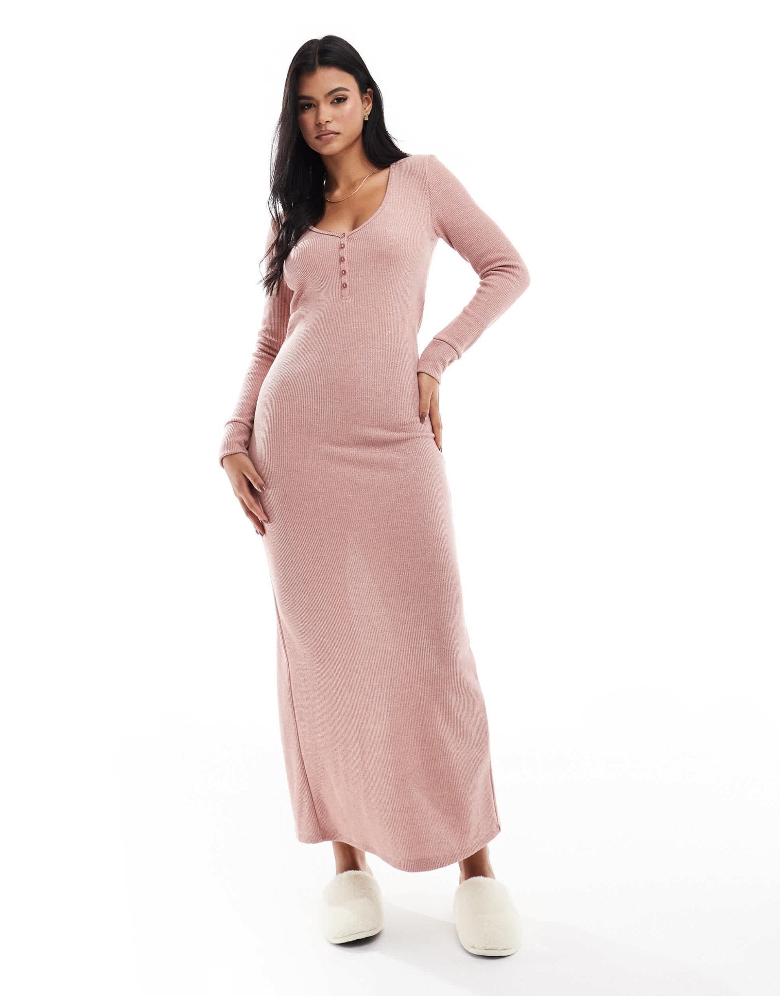 ASOS DESIGN lounge glitter waffle dress in pink - ASOS Sample Sale