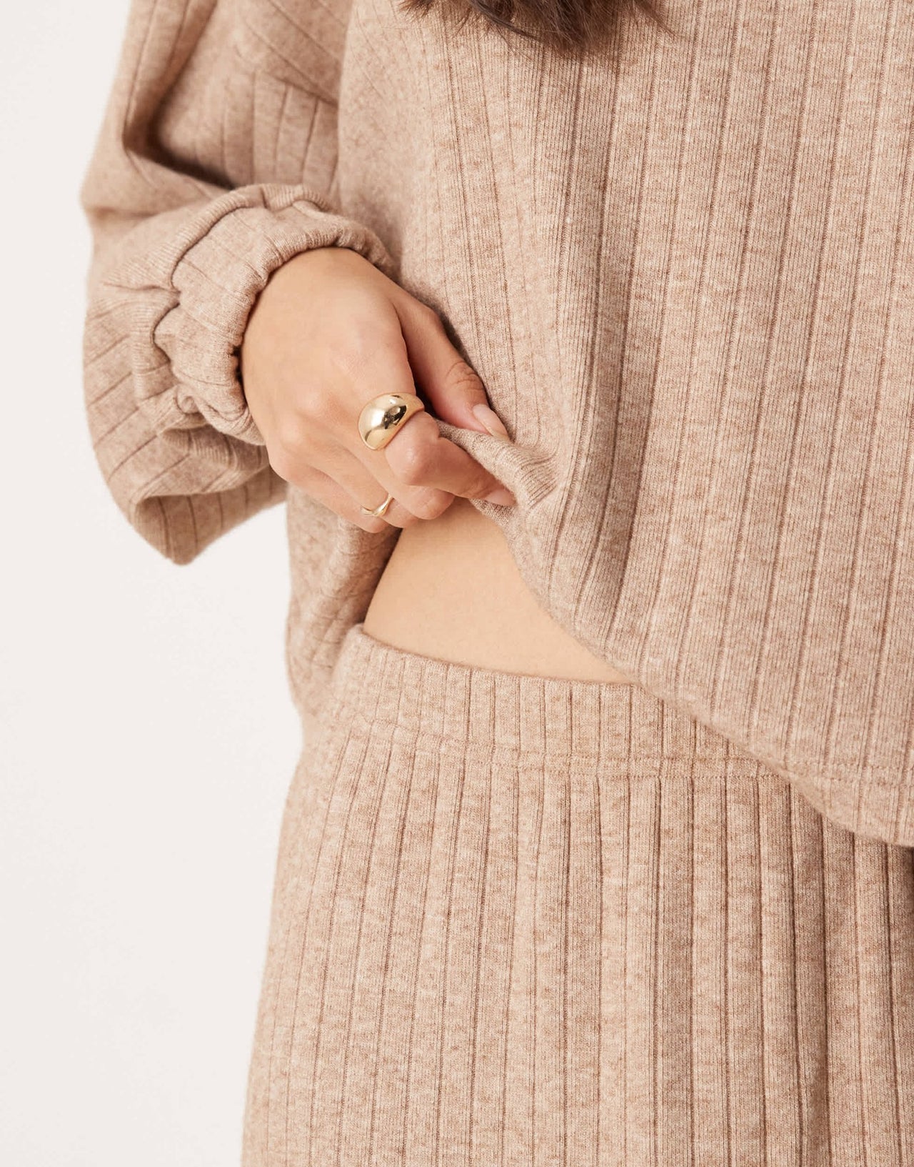 ASOS DESIGN lounge mix and match wide rib skirt in brown - ASOS Sample Sale