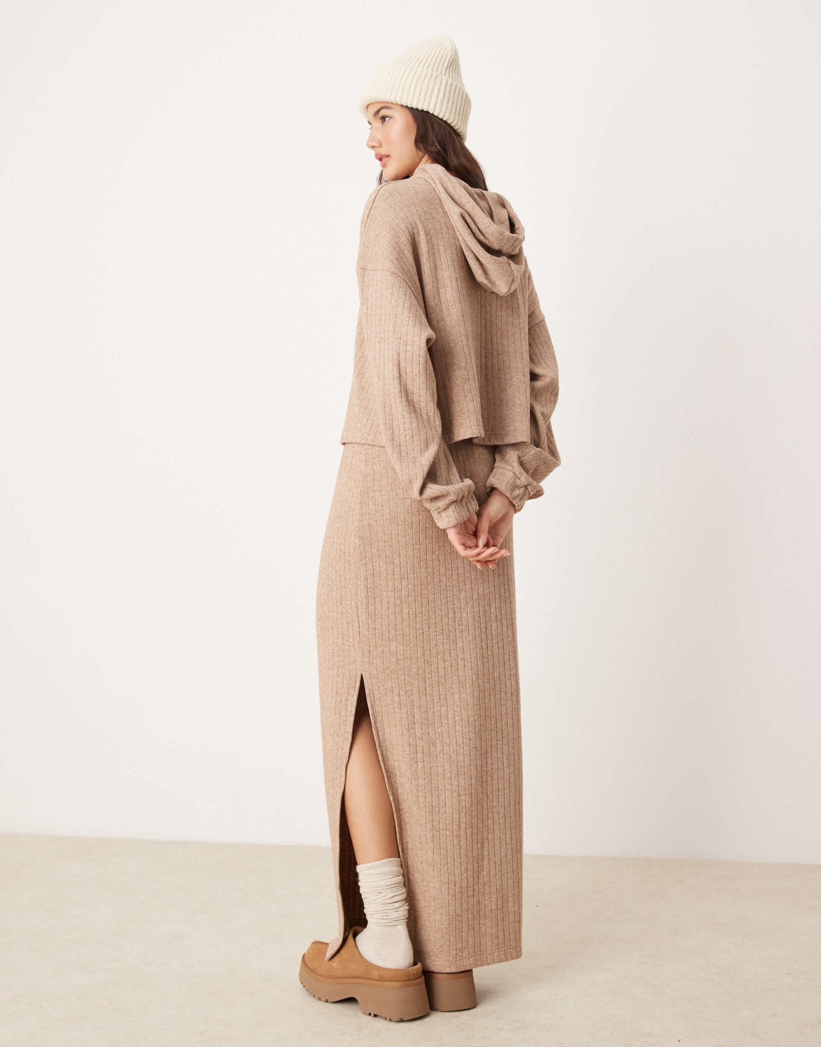 ASOS DESIGN lounge mix and match wide rib skirt in brown - ASOS Sample Sale