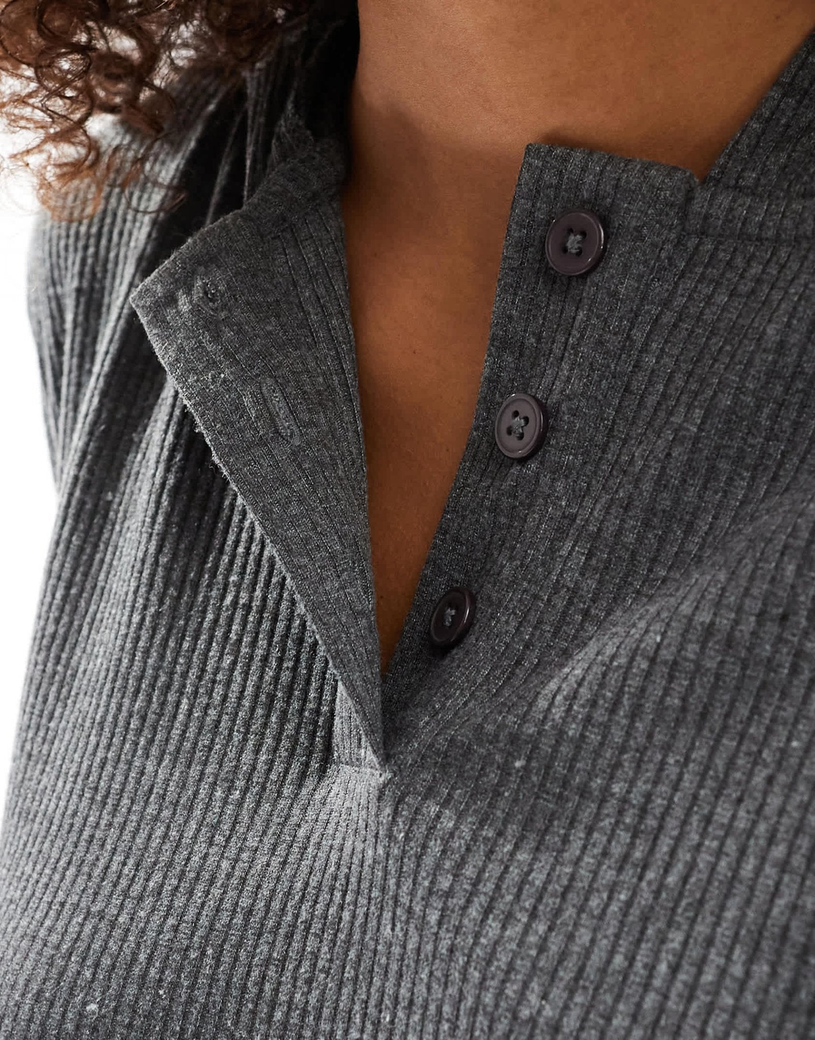 ASOS DESIGN lounge mix & match rib henley hooded top in grey - ASOS Sample Sale