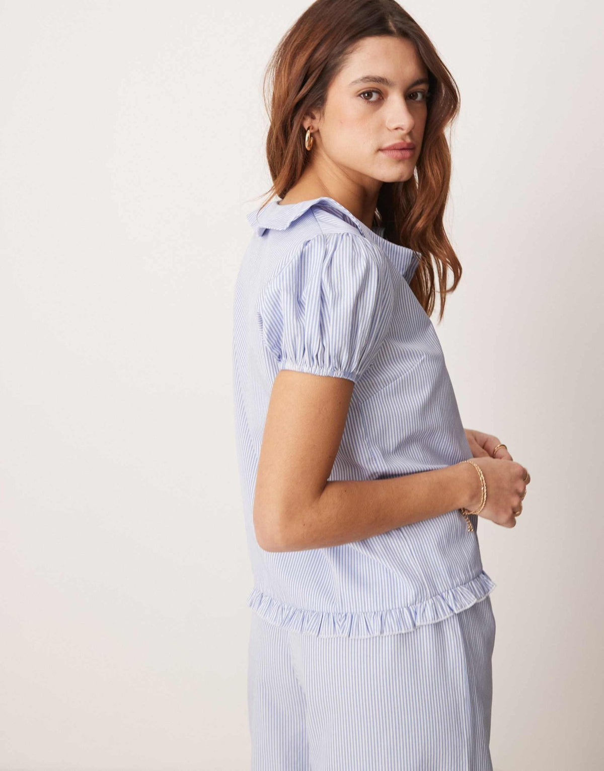 ASOS DESIGN lounge peter pan collar pyjama blouse in blue stripe co ord - ASOS Sample Sale